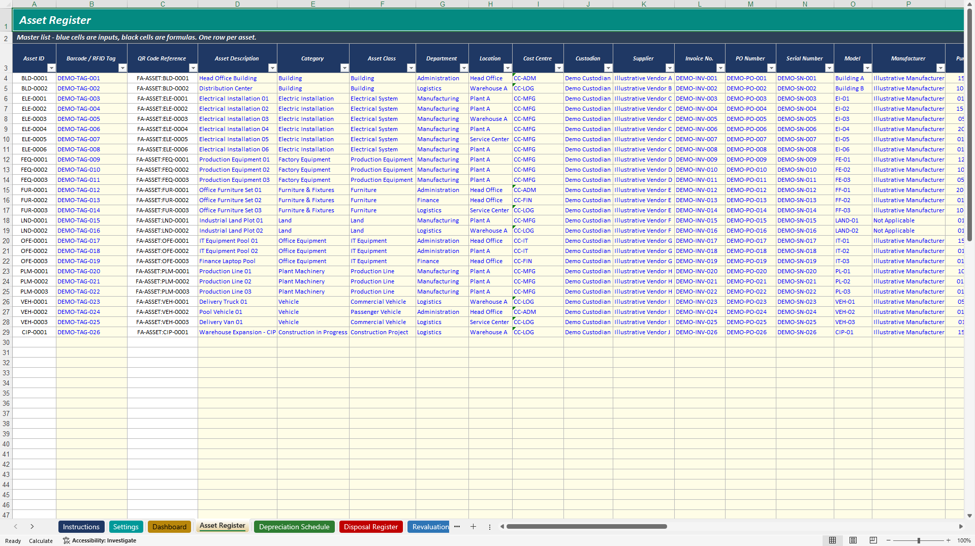 Fixed Asset Register and Depreciation Model (Excel template (XLSX)) Preview Image
