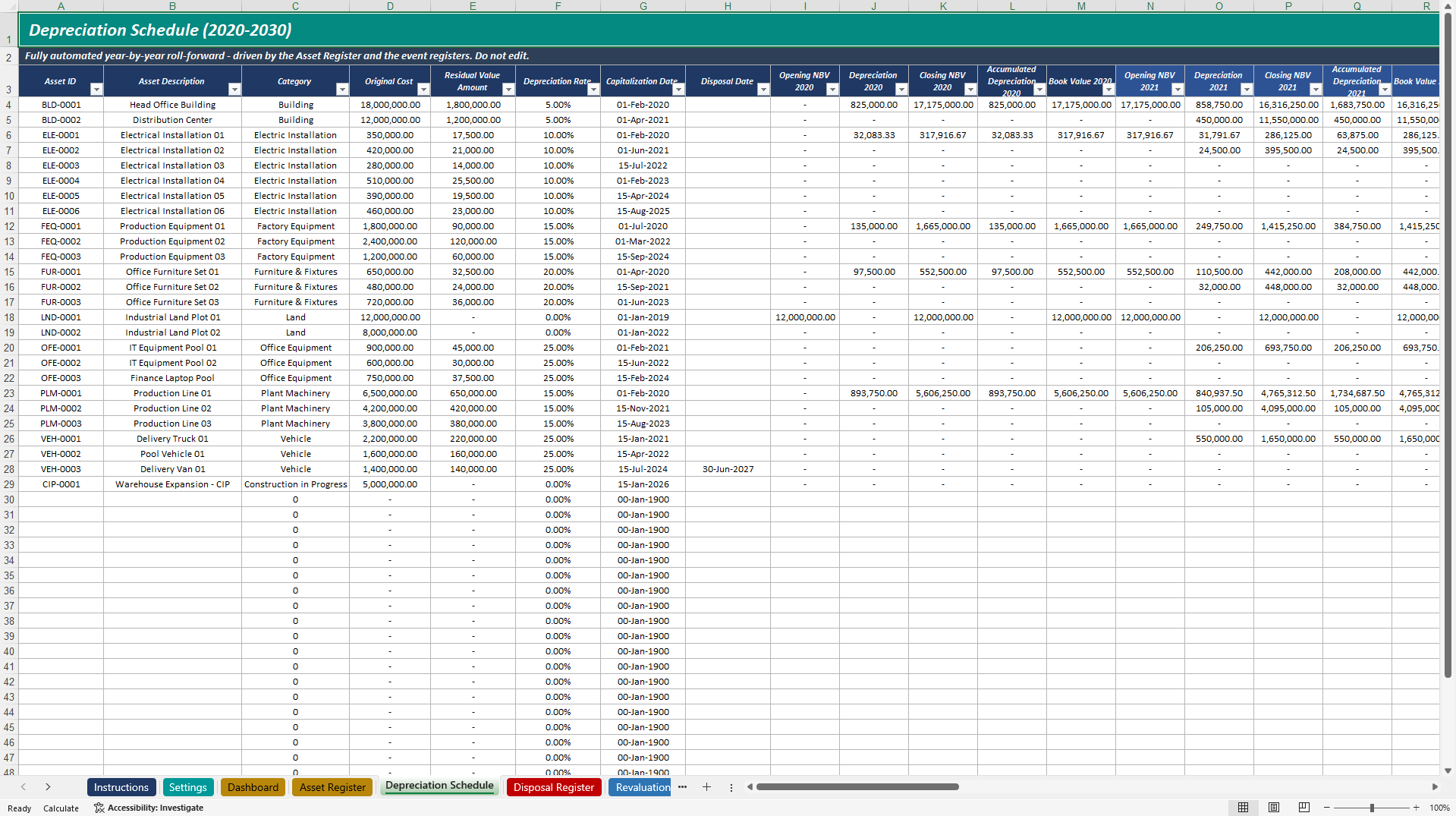 Fixed Asset Register and Depreciation Model (Excel template (XLSX)) Preview Image