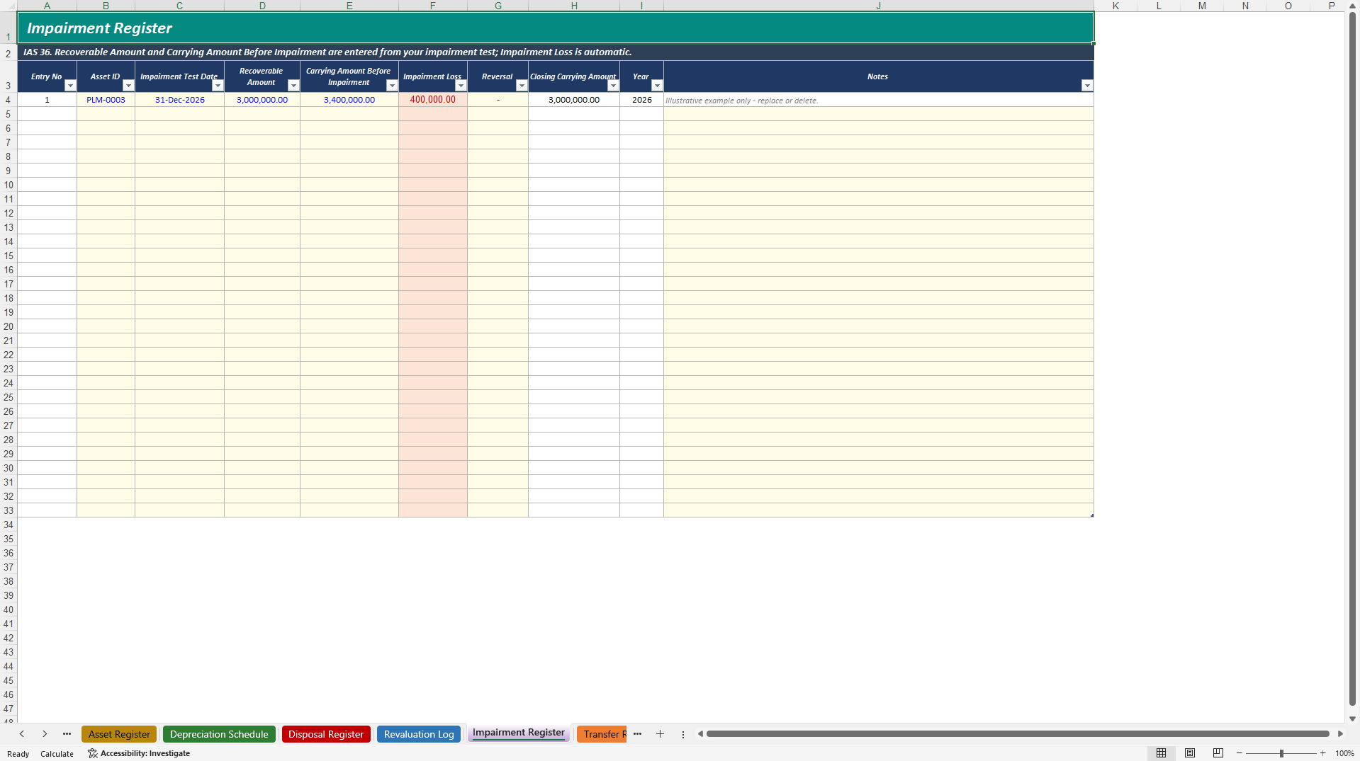 Fixed Asset Register and Depreciation Model (Excel template (XLSX)) Preview Image