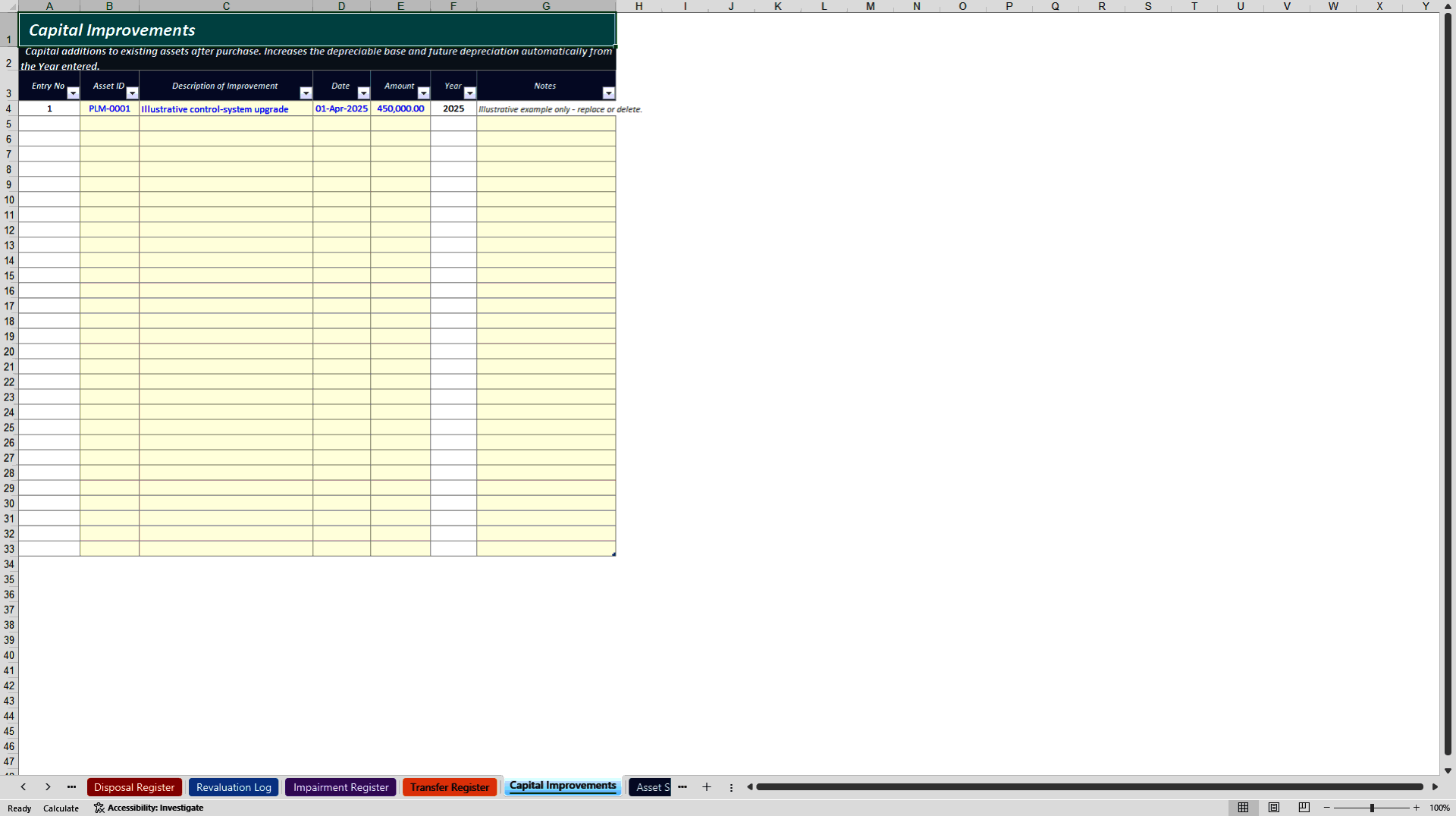 Fixed Asset Register and Depreciation Model (Excel template (XLSX)) Preview Image