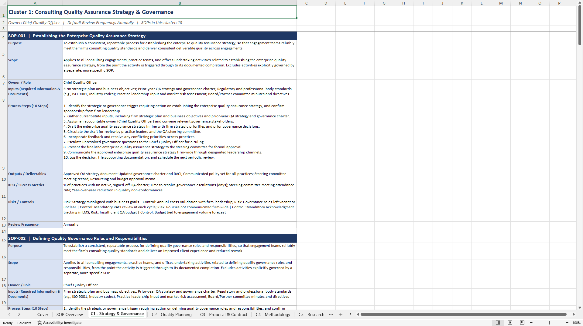 100+ Consulting Quality Assurance SOPs (Excel template (XLSX)) Preview Image