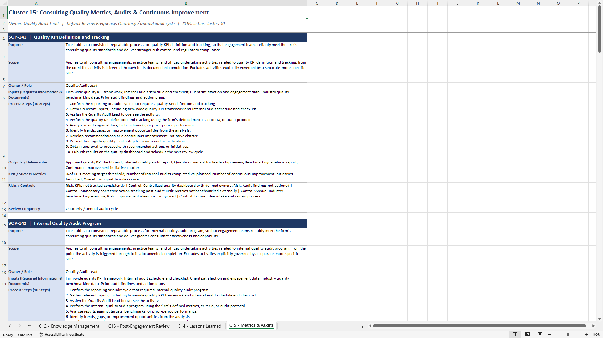 100+ Consulting Quality Assurance SOPs (Excel template (XLSX)) Preview Image