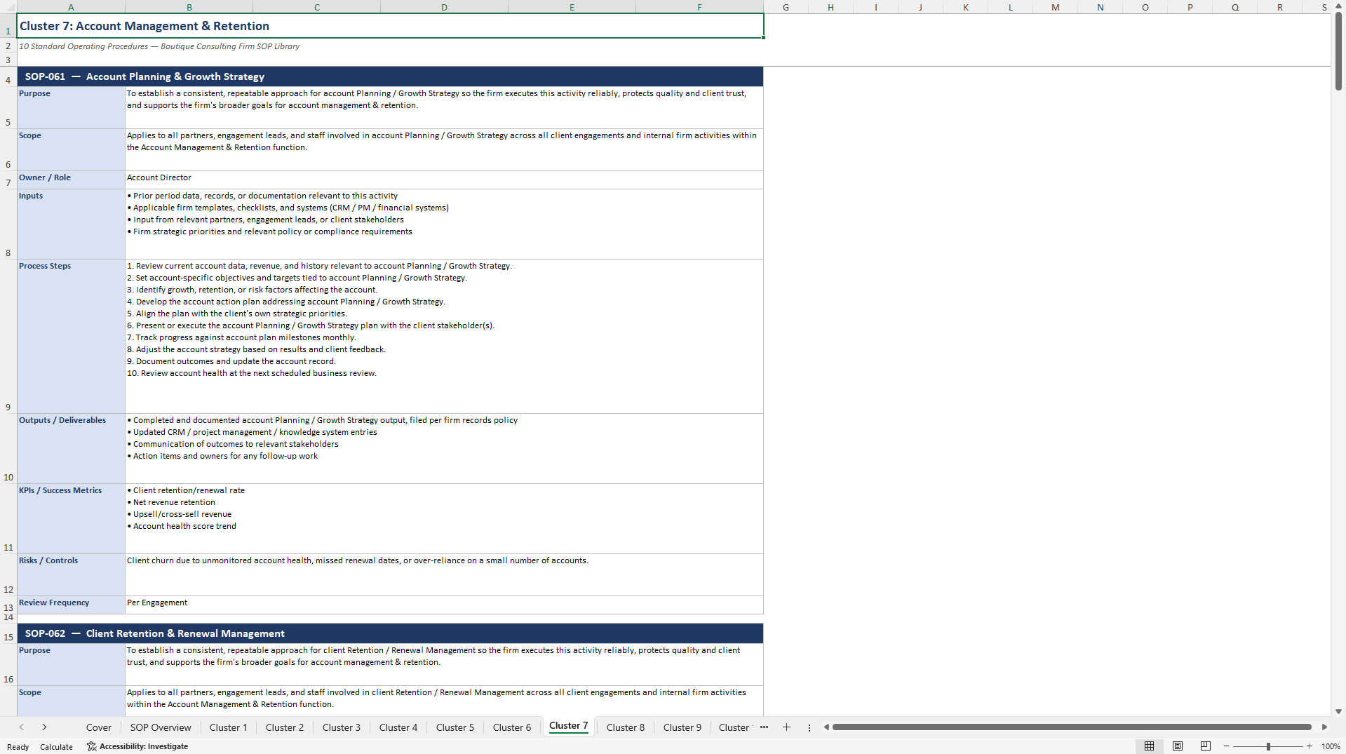 100+ Boutique Consulting Firm SOPs (Excel template (XLSX)) Preview Image