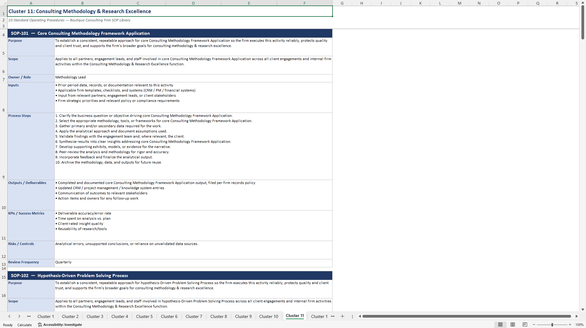 100+ Boutique Consulting Firm SOPs (Excel template (XLSX)) Preview Image