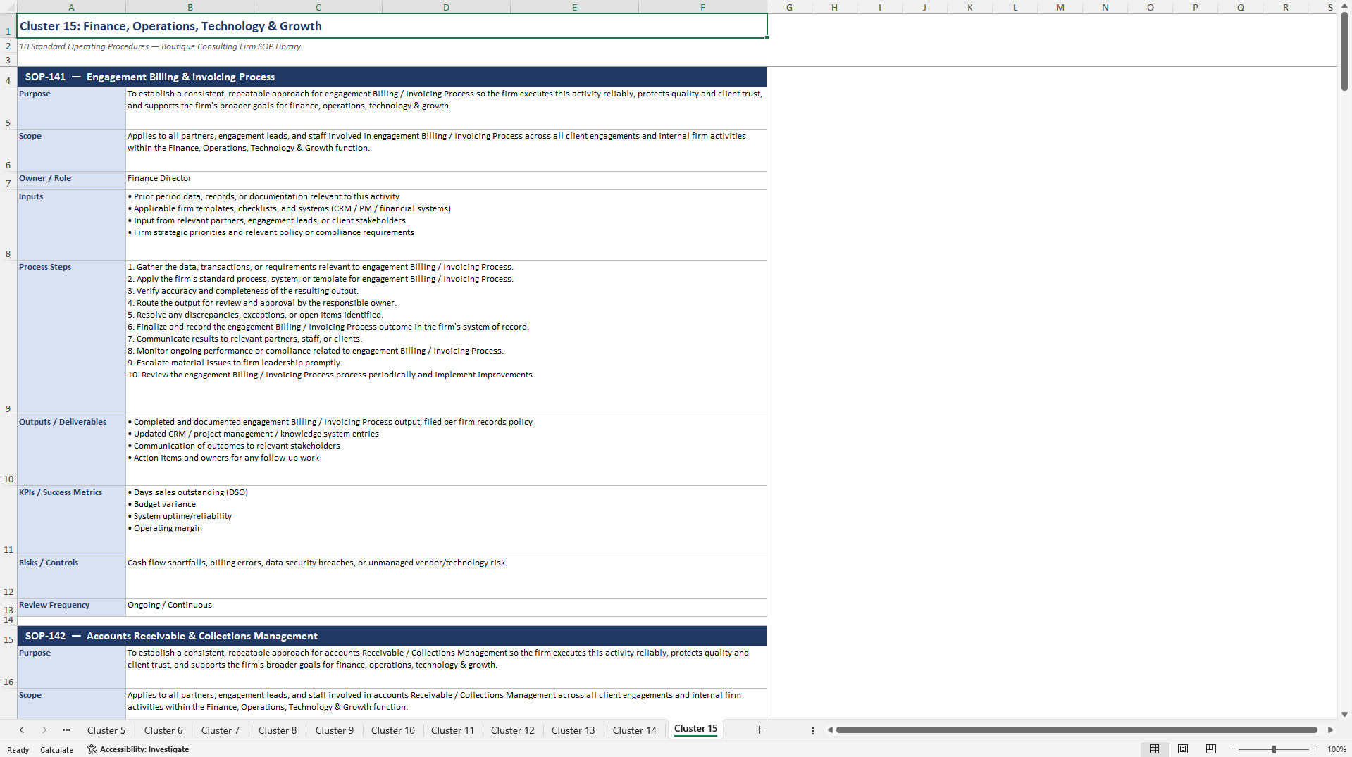 100+ Boutique Consulting Firm SOPs (Excel template (XLSX)) Preview Image