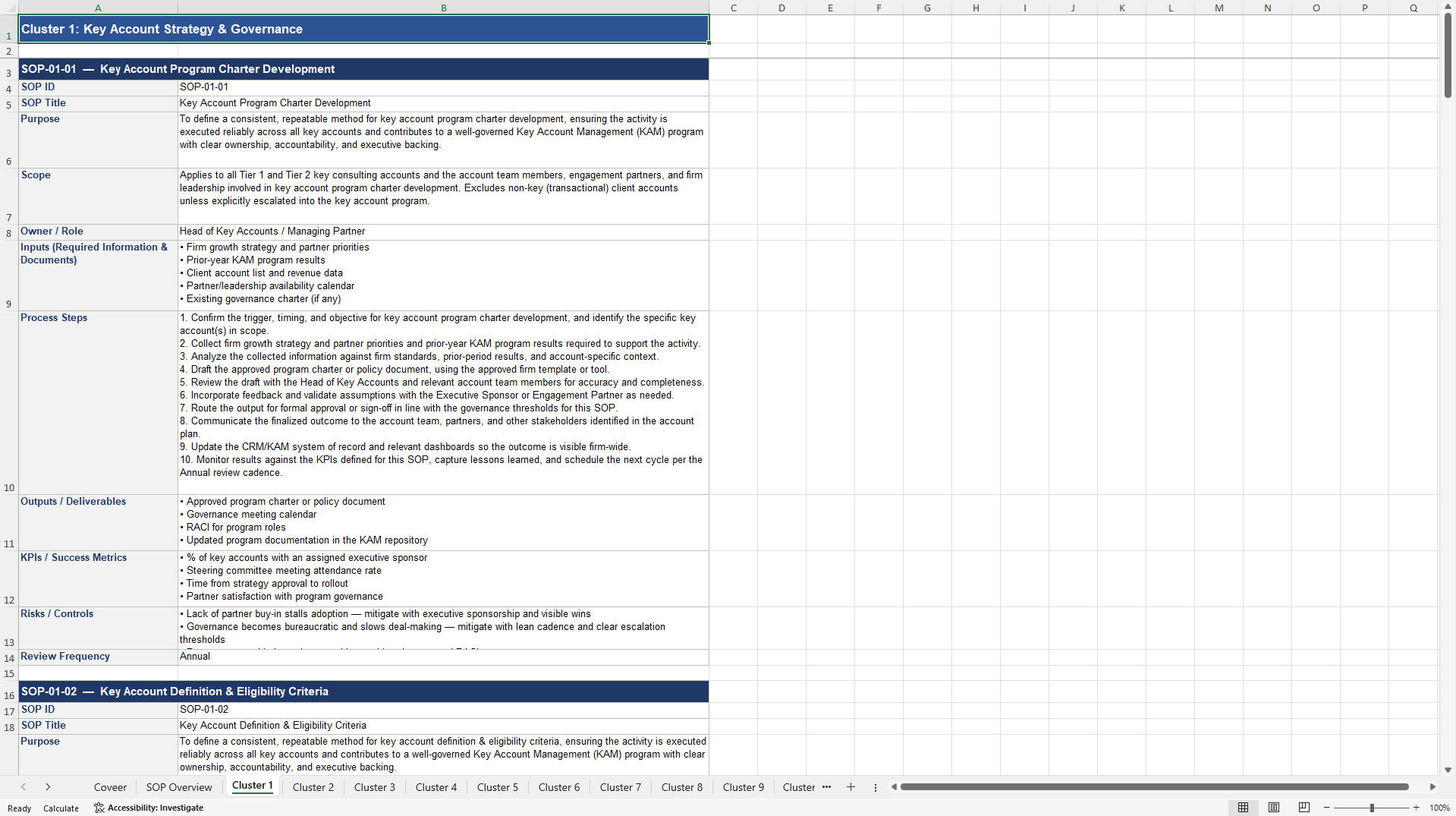 100+ Consulting Key Account Management SOPs (Excel template (XLSX)) Preview Image