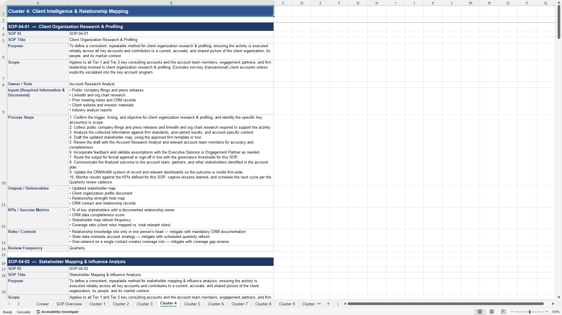 100+ Consulting Key Account Management SOPs (Excel template (XLSX)) Preview Image