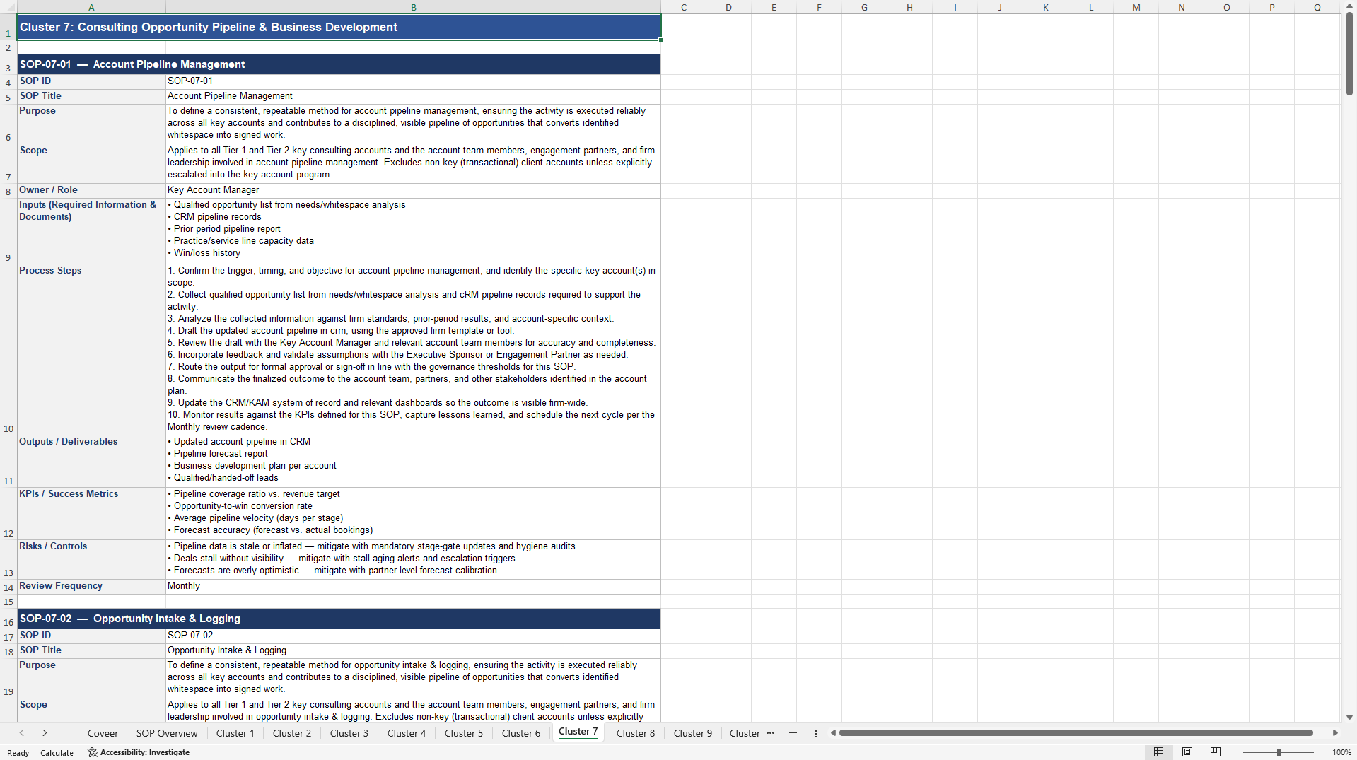 100+ Consulting Key Account Management SOPs (Excel template (XLSX)) Preview Image