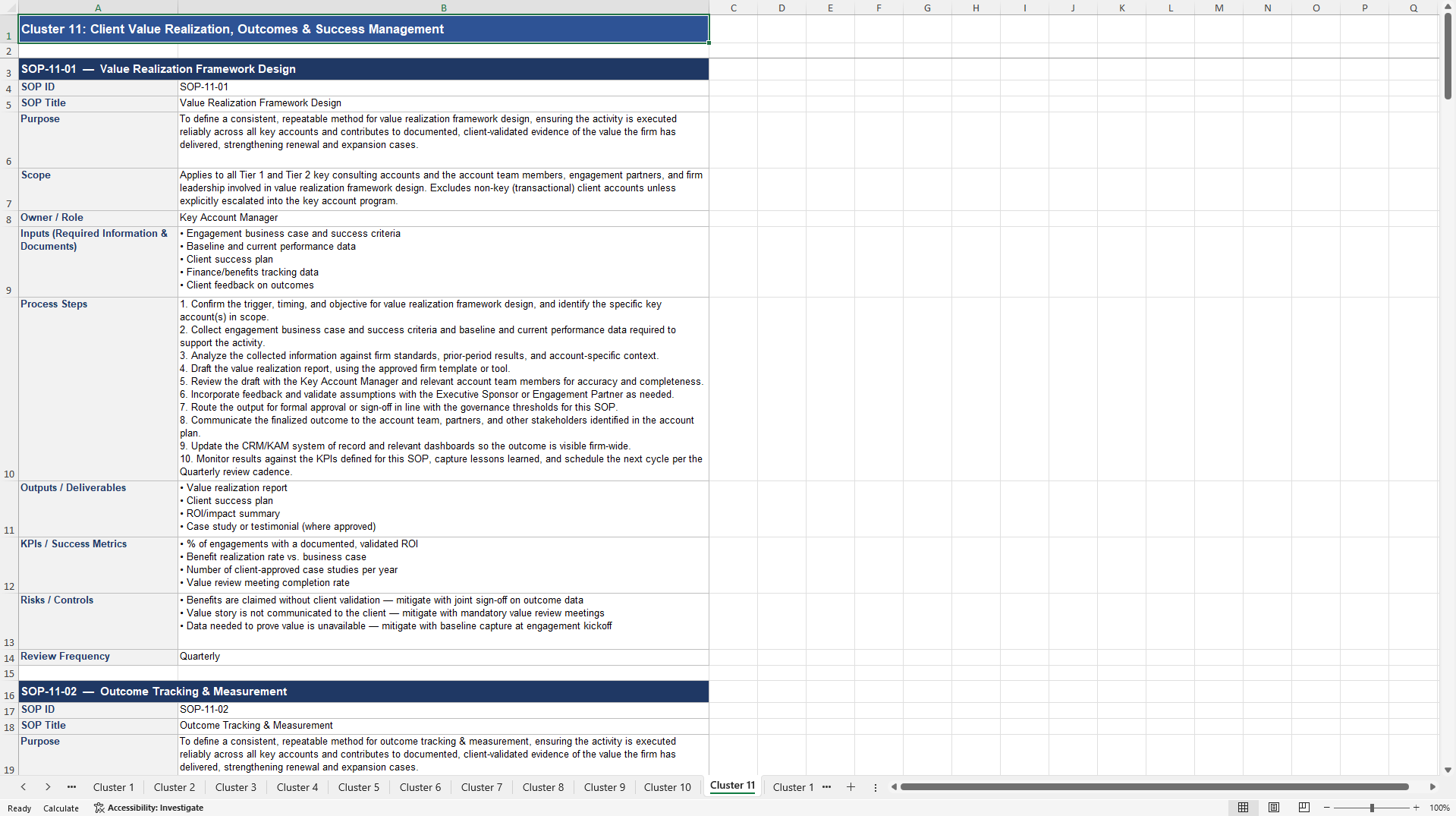 100+ Consulting Key Account Management SOPs (Excel template (XLSX)) Preview Image