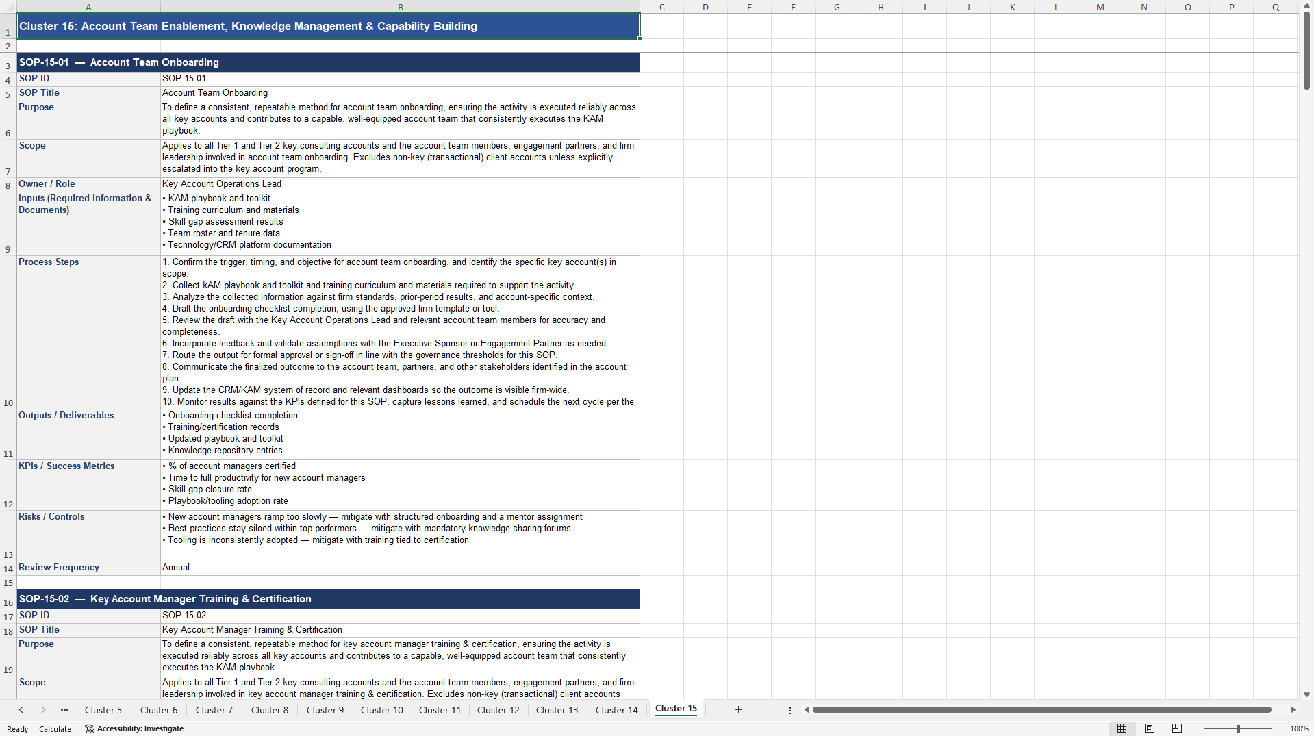 100+ Consulting Key Account Management SOPs (Excel template (XLSX)) Preview Image