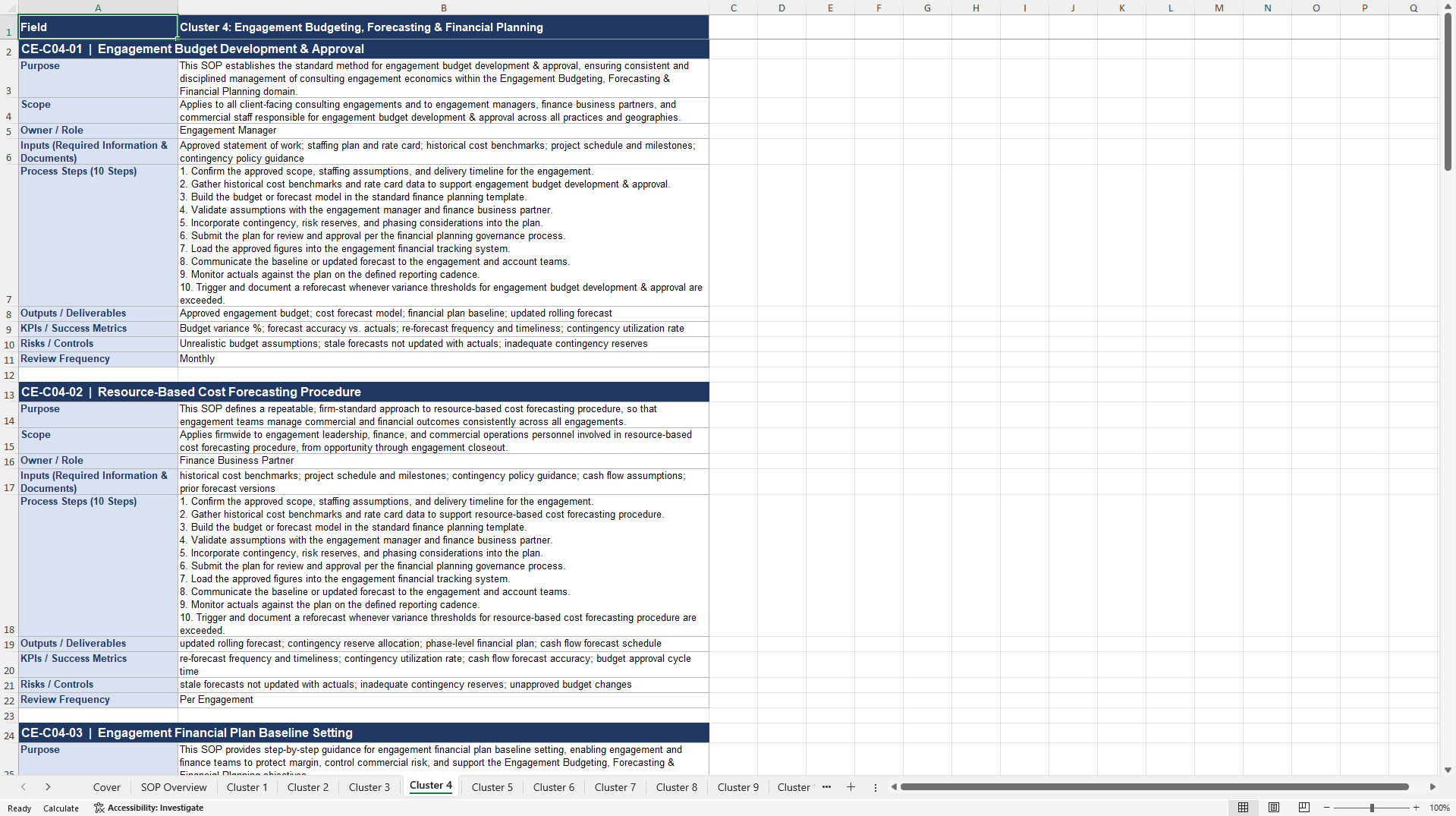 100+ Consulting Engagement Economics & Profitability SOPs (Excel template (XLSX)) Preview Image