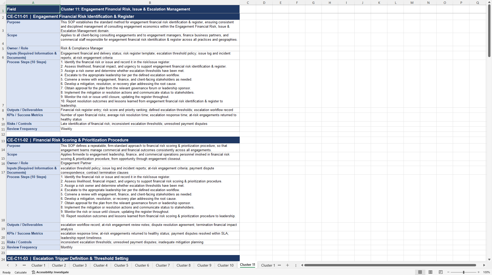 100+ Consulting Engagement Economics & Profitability SOPs (Excel template (XLSX)) Preview Image