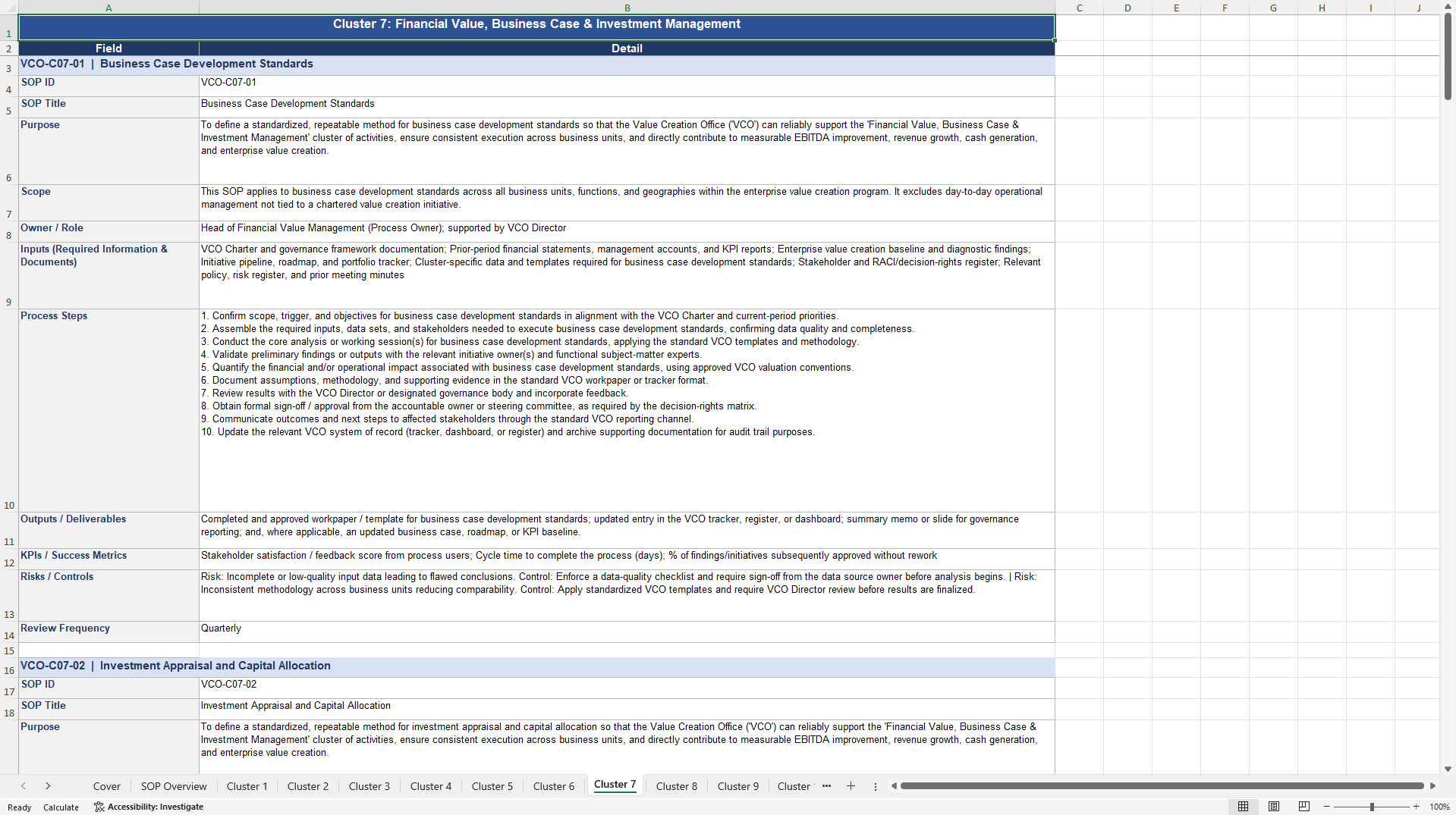 100+ Value Creation Office SOPs (Excel template (XLSX)) Preview Image
