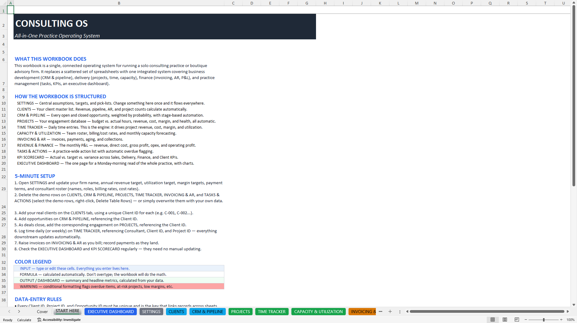 Consulting OS - All-in-One Practice Operating System (Excel template (XLSX)) Preview Image