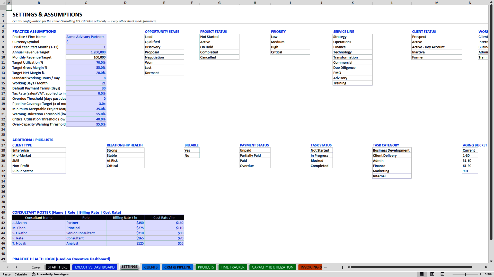Consulting OS - All-in-One Practice Operating System (Excel template (XLSX)) Preview Image