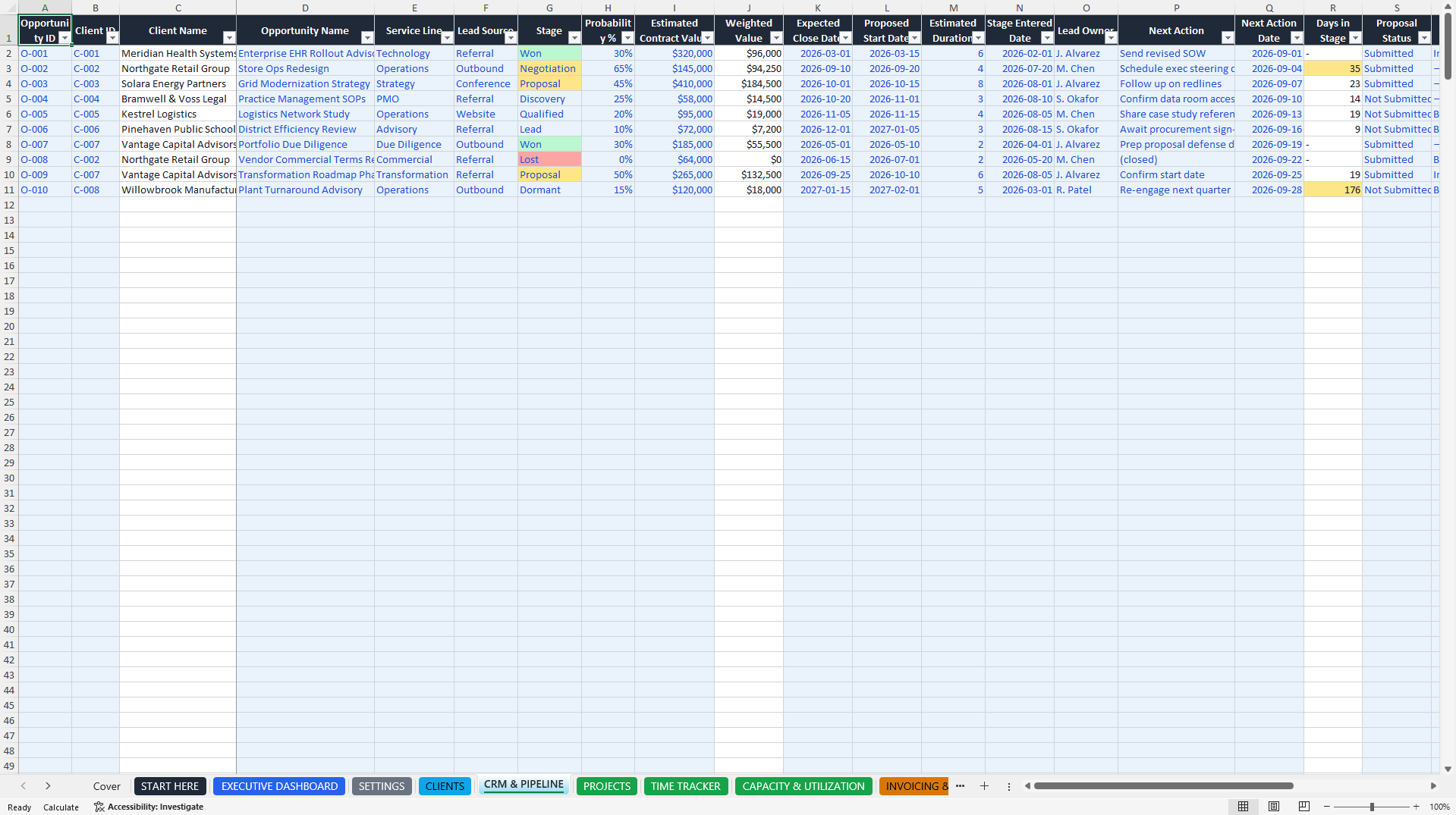 Consulting OS - All-in-One Practice Operating System (Excel template (XLSX)) Preview Image