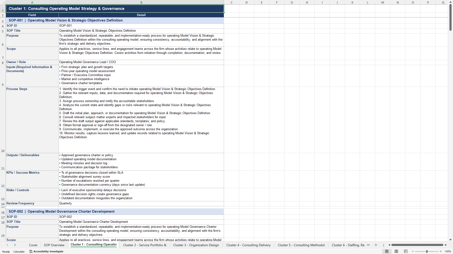 100+ Consulting Operating Model SOPs (Excel template (XLSX)) Preview Image