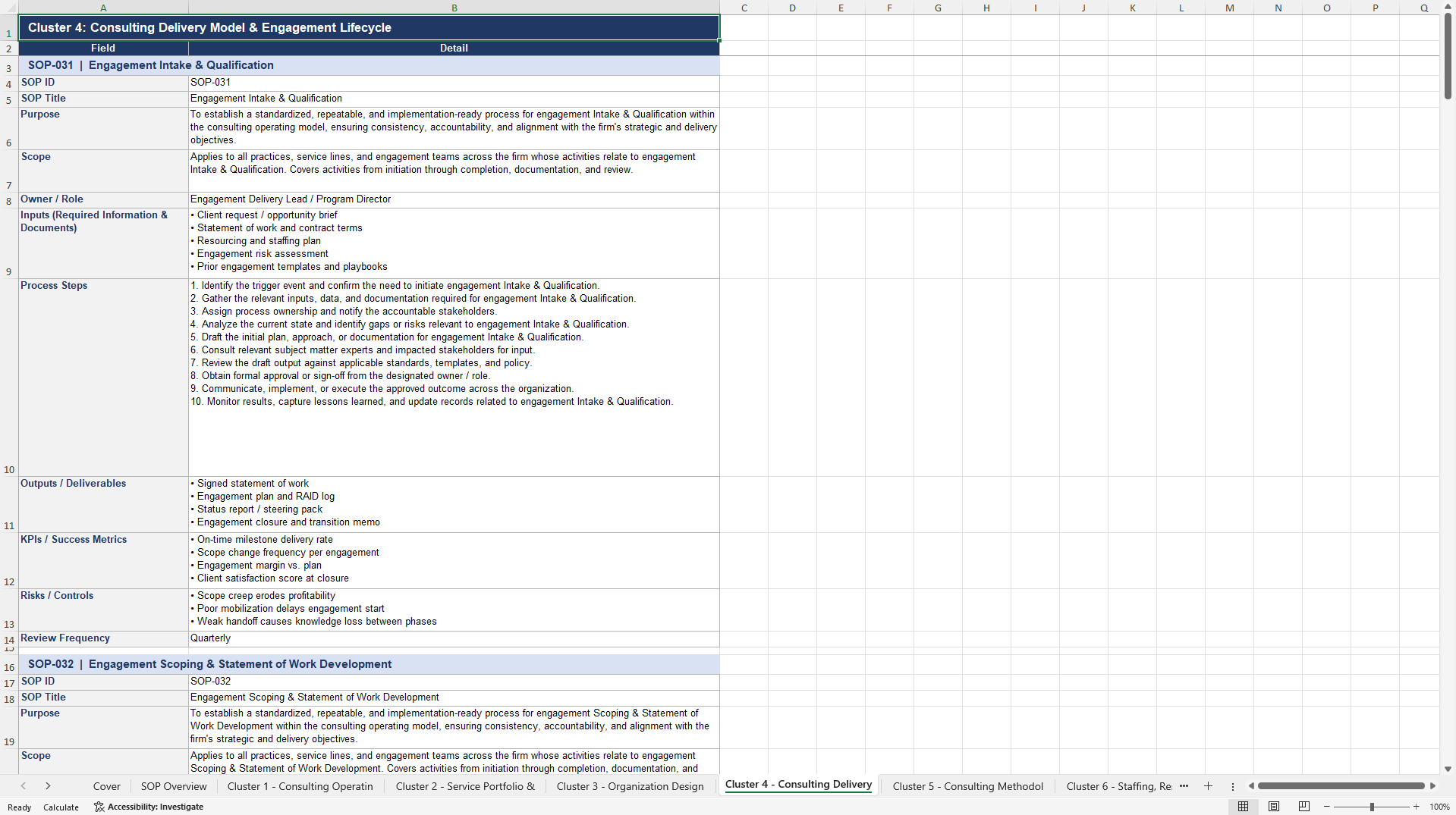100+ Consulting Operating Model SOPs (Excel template (XLSX)) Preview Image