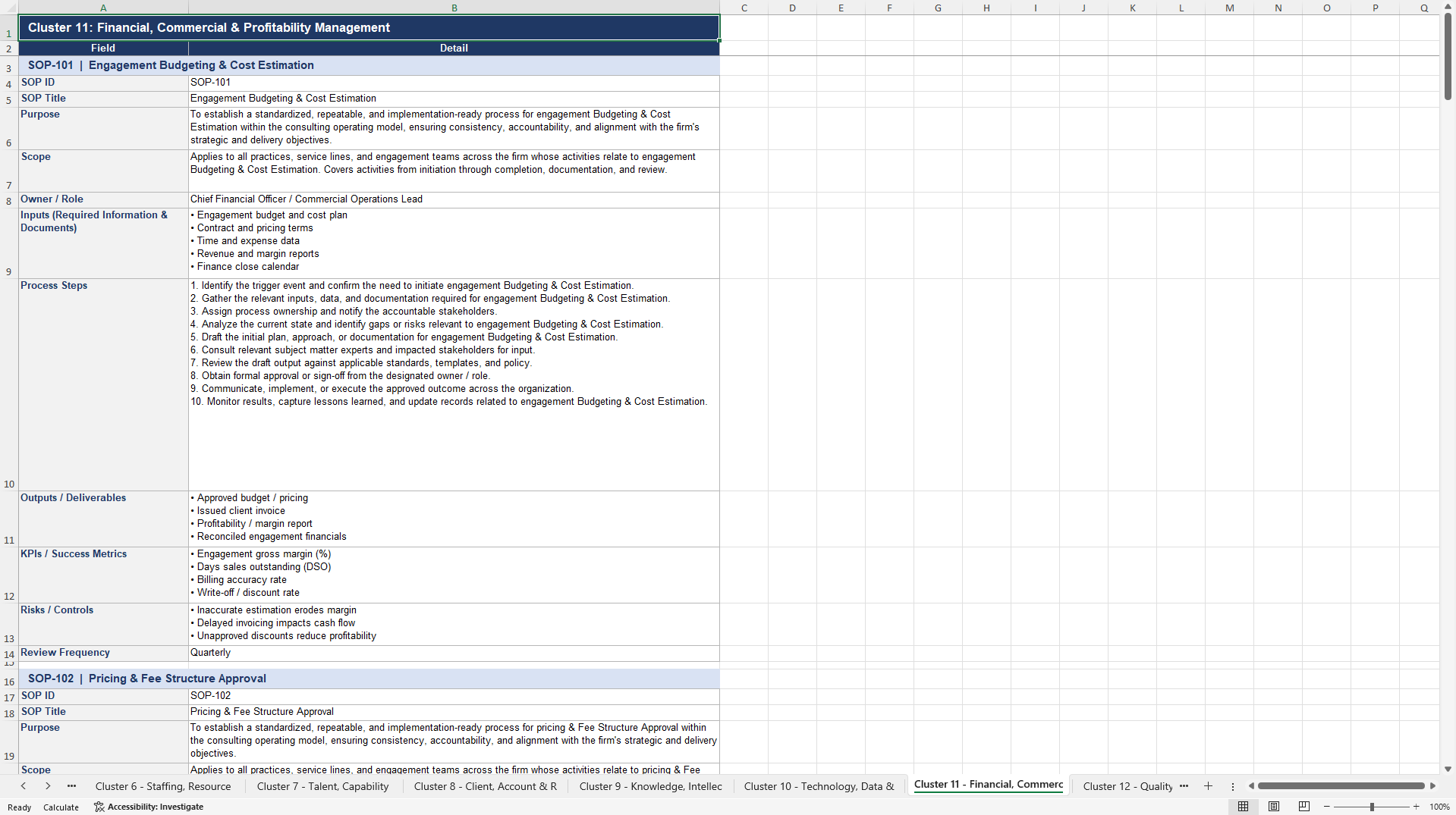 100+ Consulting Operating Model SOPs (Excel template (XLSX)) Preview Image