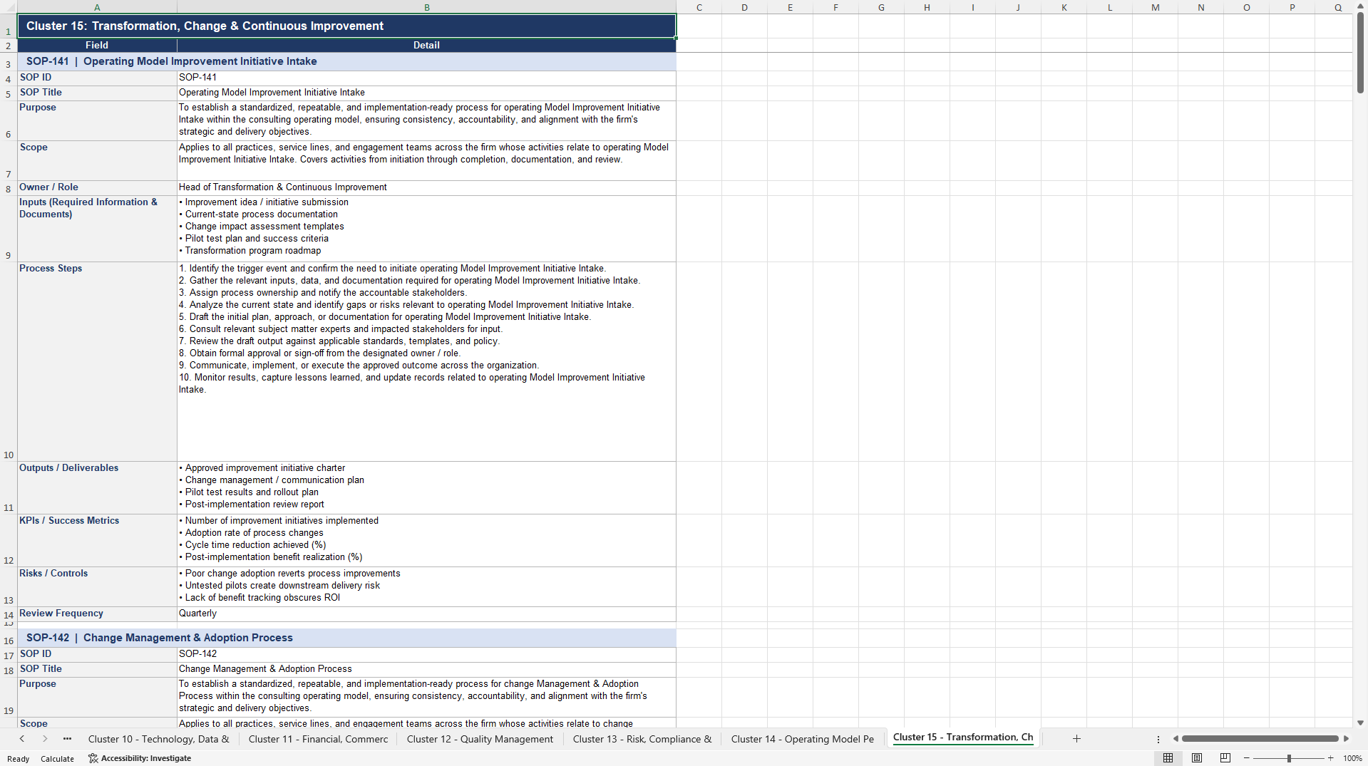 100+ Consulting Operating Model SOPs (Excel template (XLSX)) Preview Image