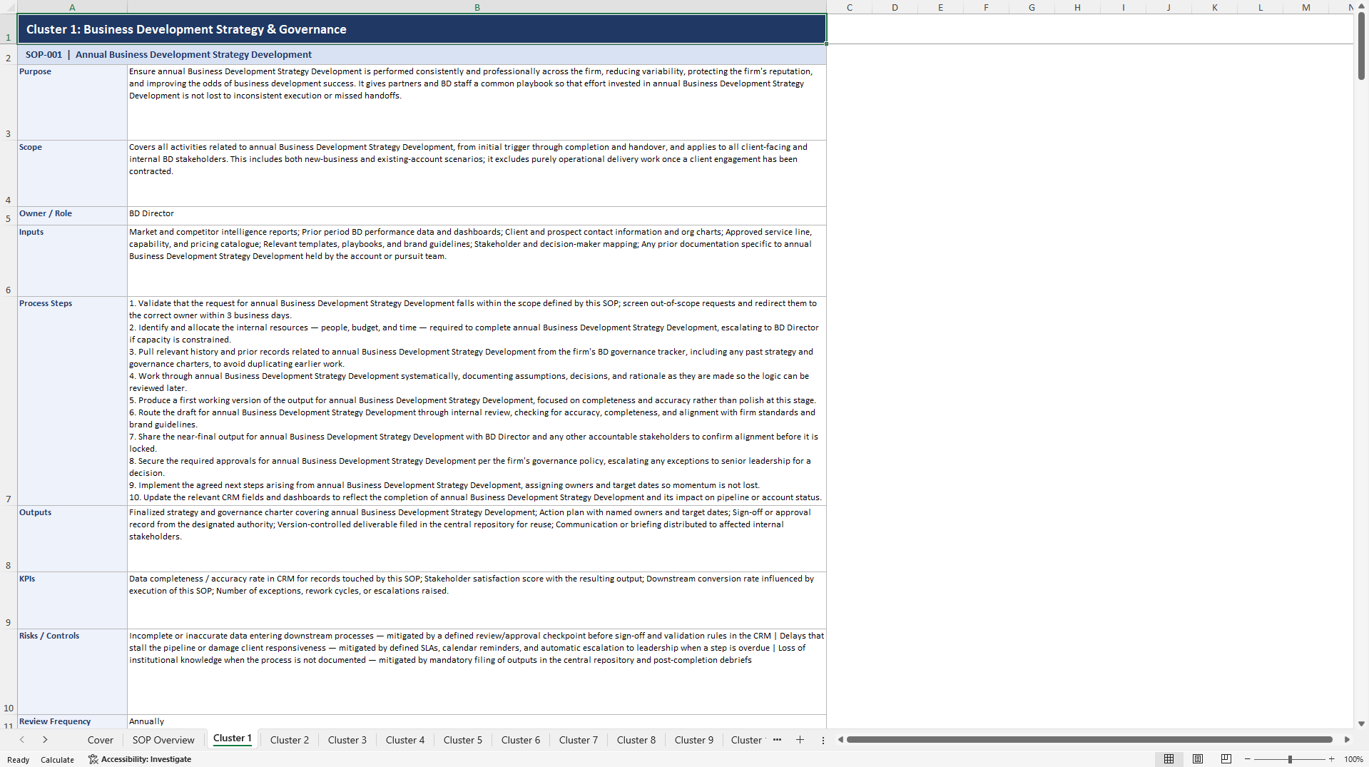 100+ Consulting Business Development SOPs (Excel template (XLSX)) Preview Image