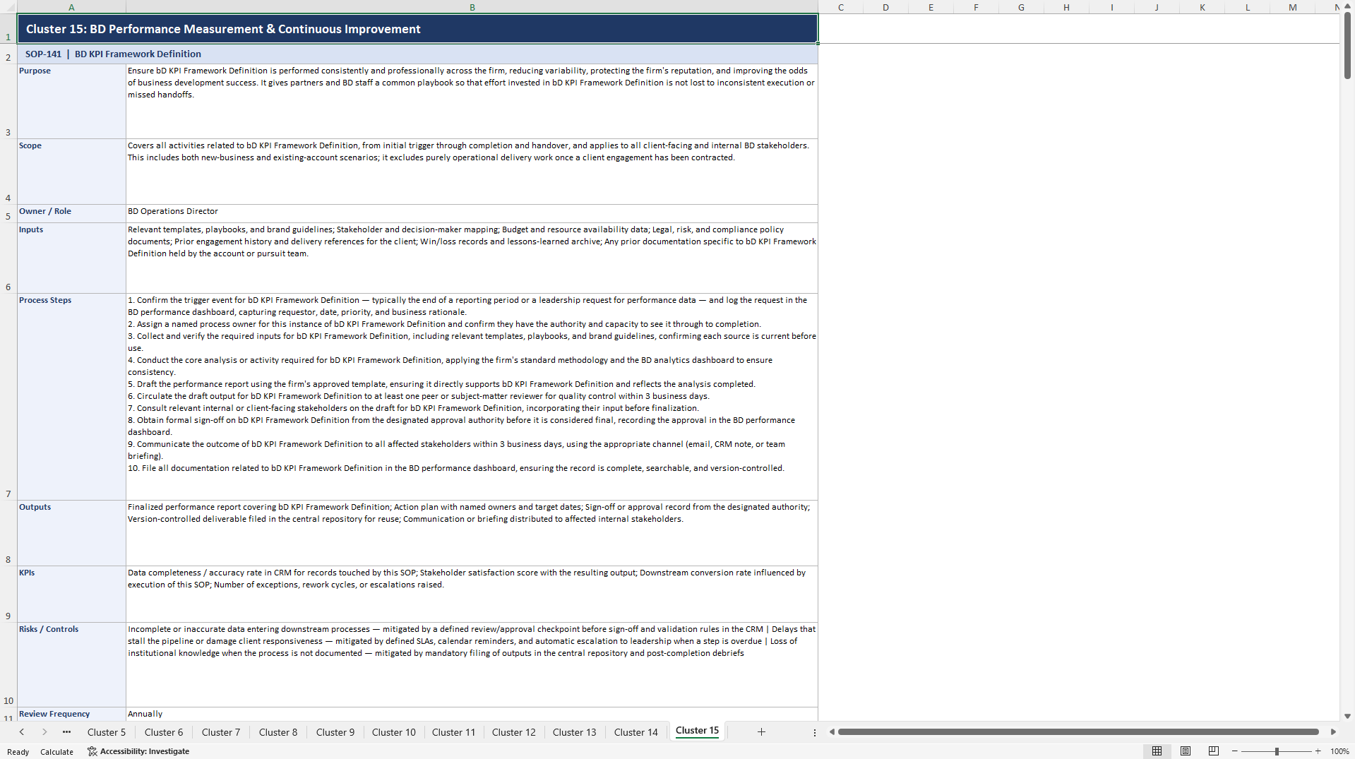100+ Consulting Business Development SOPs (Excel template (XLSX)) Preview Image