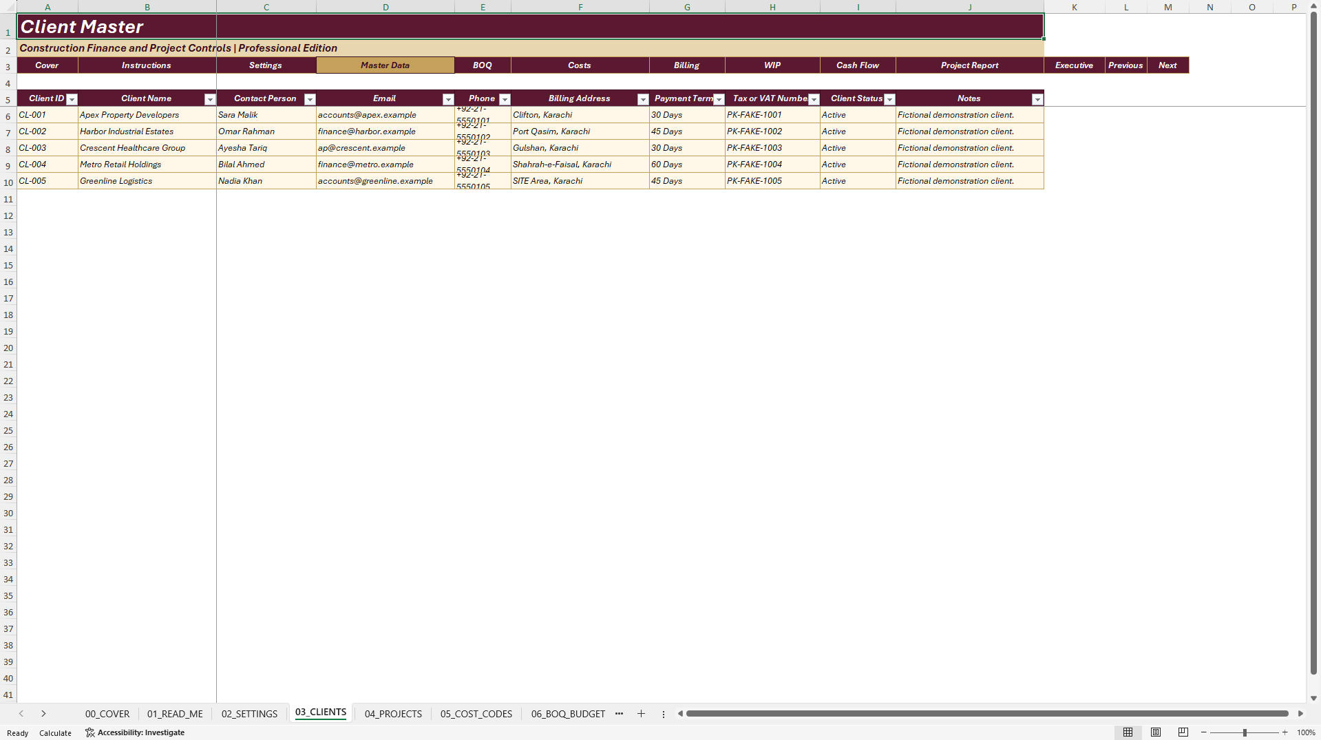 Construction Project Costing and Cash Flow System (Excel template (XLSX)) Preview Image