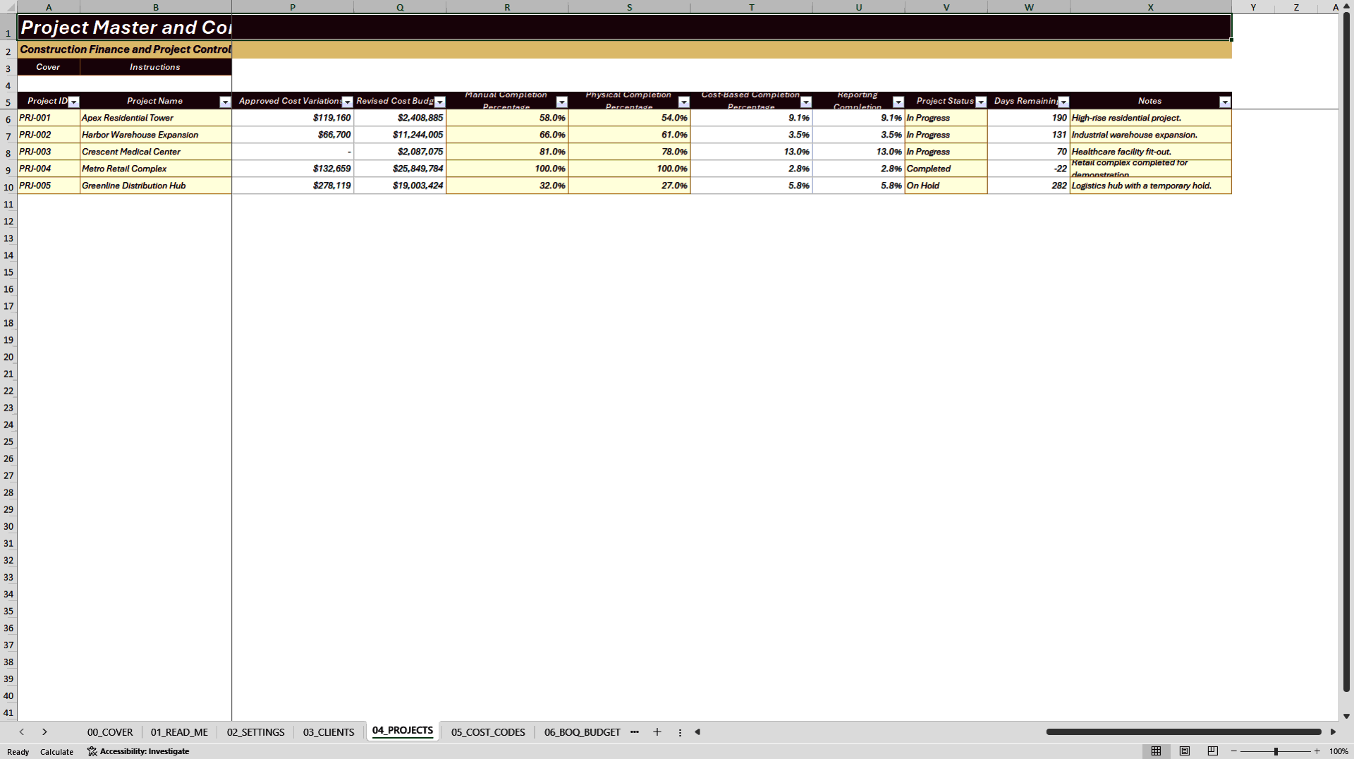 Construction Project Costing and Cash Flow System (Excel template (XLSX)) Preview Image