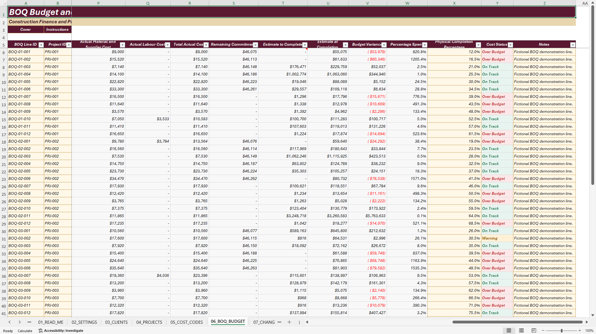Construction Project Costing and Cash Flow System (Excel template (XLSX)) Preview Image