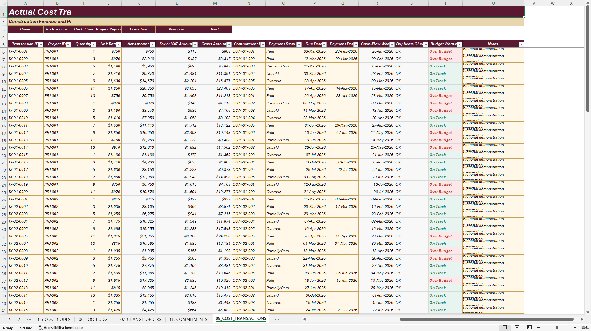 Construction Project Costing and Cash Flow System (Excel template (XLSX)) Preview Image
