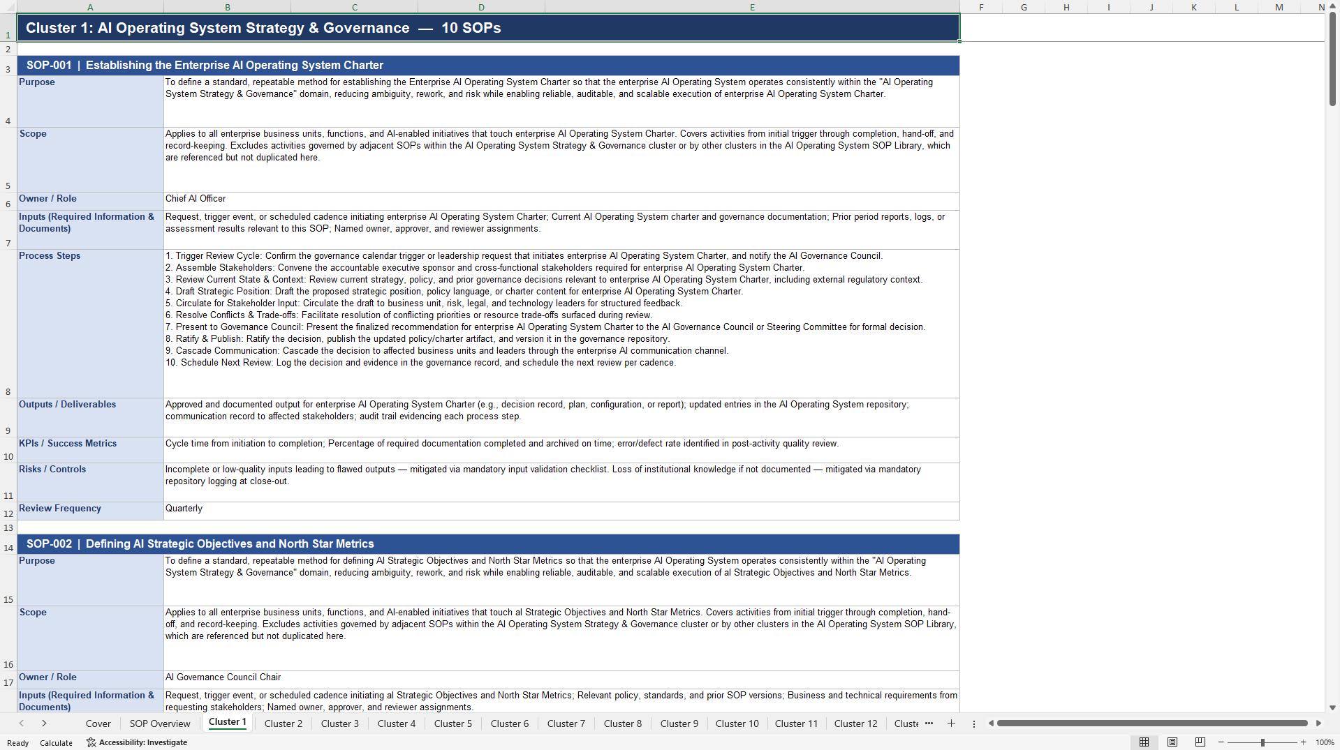 100+ AI Operating System SOPs (Excel template (XLSX)) Preview Image