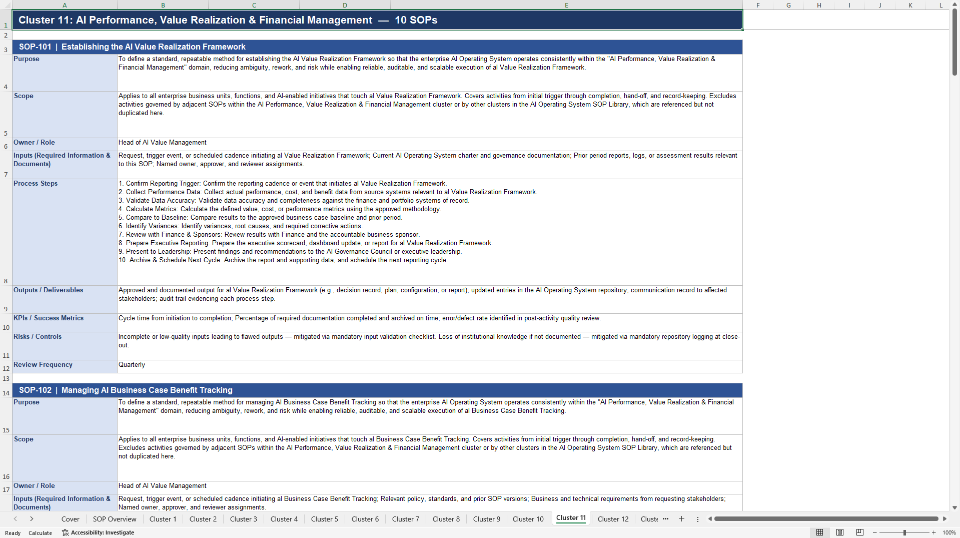 100+ AI Operating System SOPs (Excel template (XLSX)) Preview Image