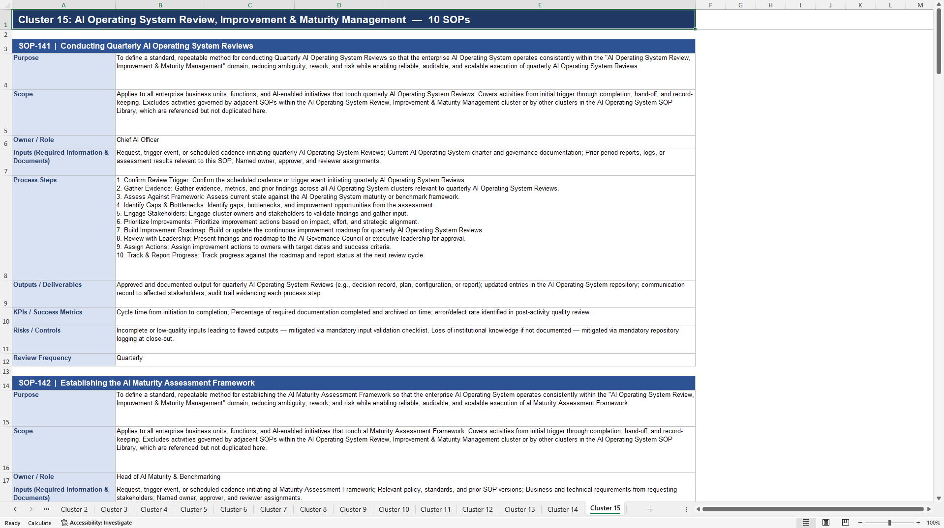 100+ AI Operating System SOPs (Excel template (XLSX)) Preview Image