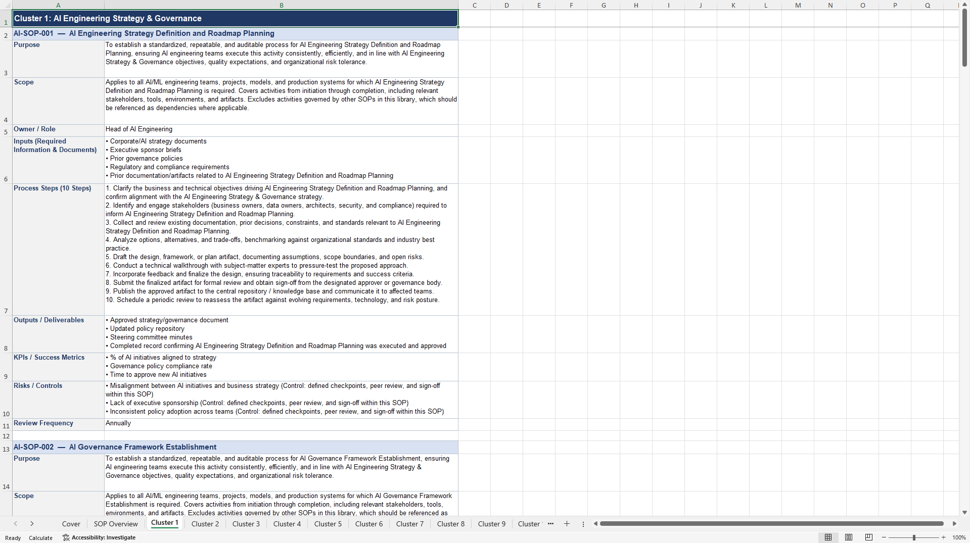 100+ AI Engineer SOPs (Excel template (XLSX)) Preview Image