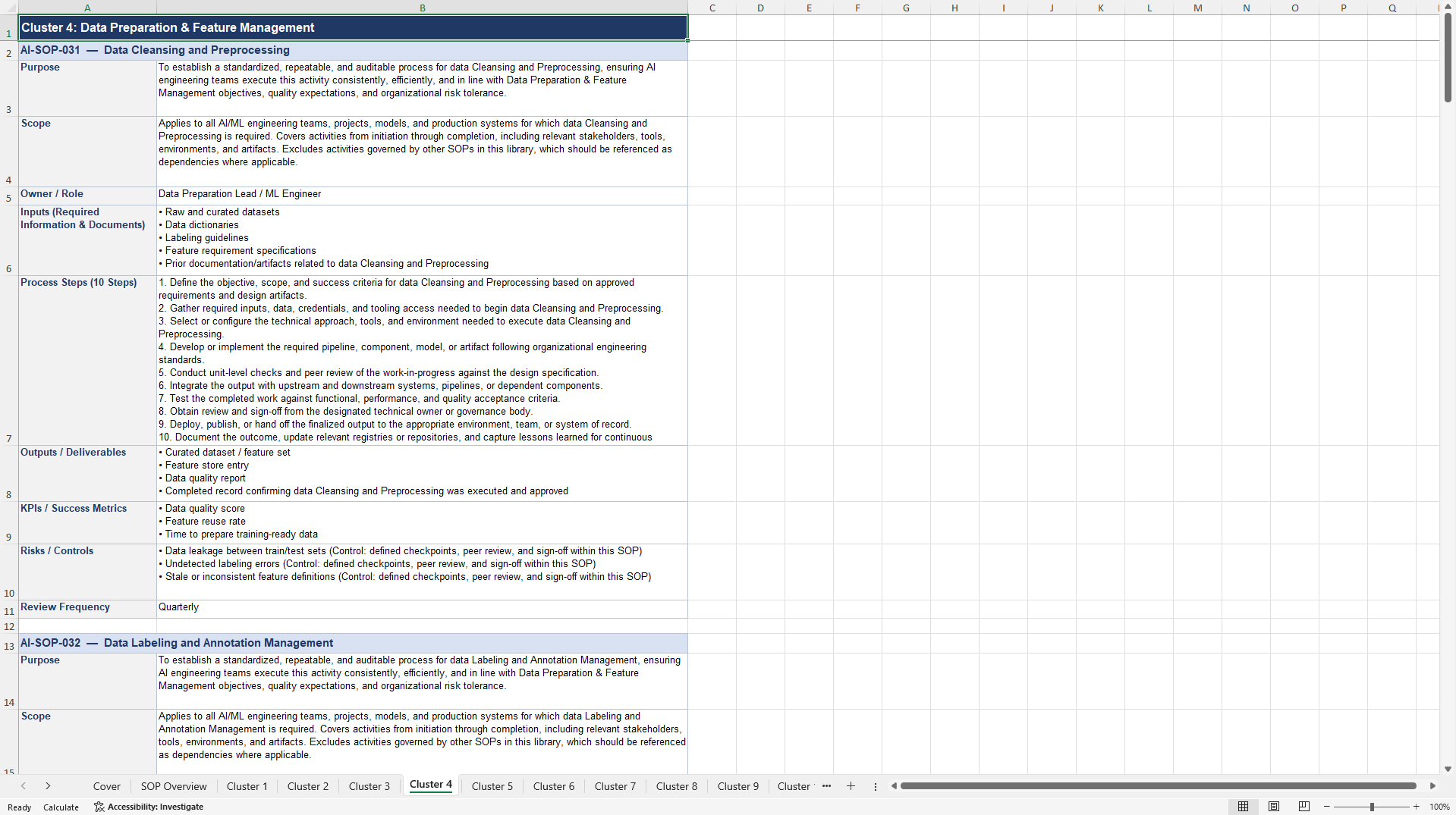 100+ AI Engineer SOPs (Excel template (XLSX)) Preview Image