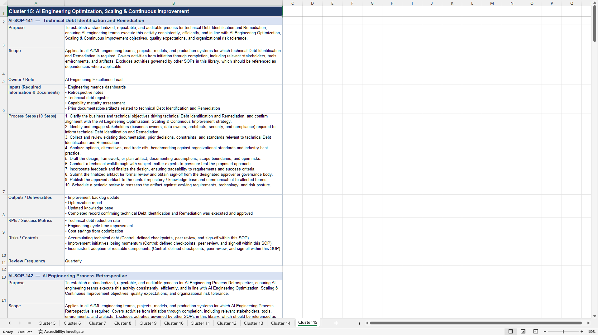 100+ AI Engineer SOPs (Excel template (XLSX)) Preview Image