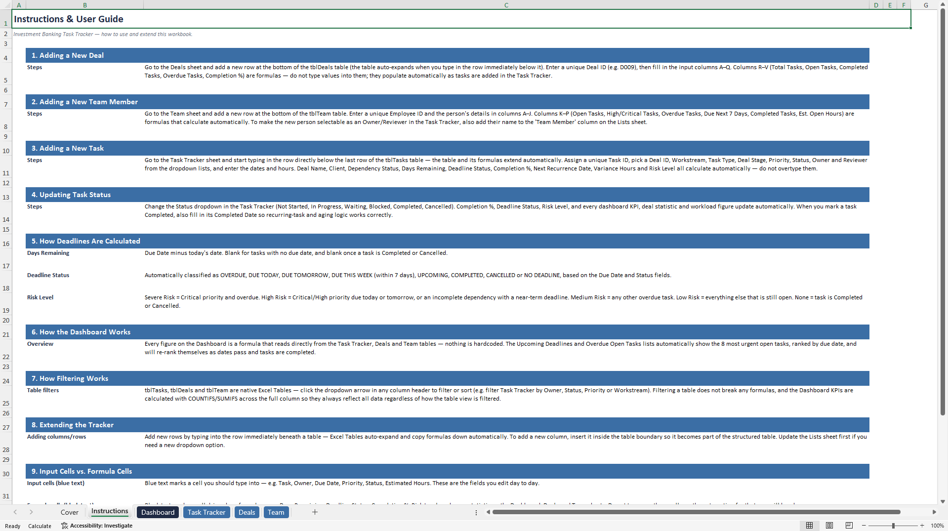 Investment Banking Task Tracker (Excel template (XLSX)) Preview Image