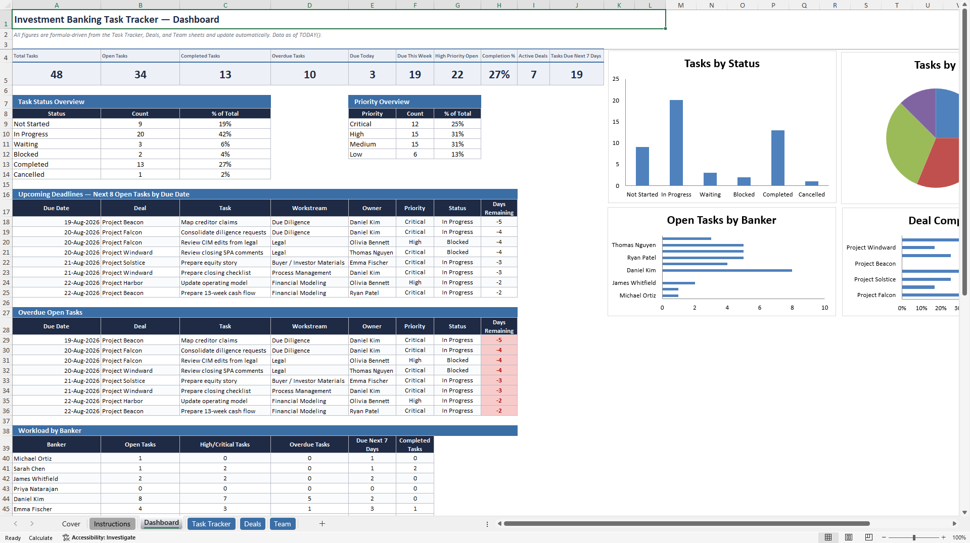 Investment Banking Task Tracker (Excel template (XLSX)) Preview Image