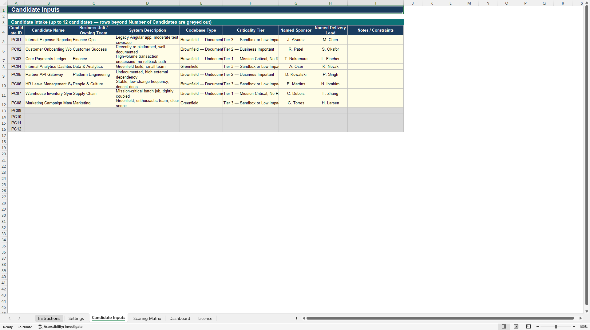 AI-DLC Pilot Selection & Portfolio Segmentation Tool (Excel template (XLSX)) Preview Image