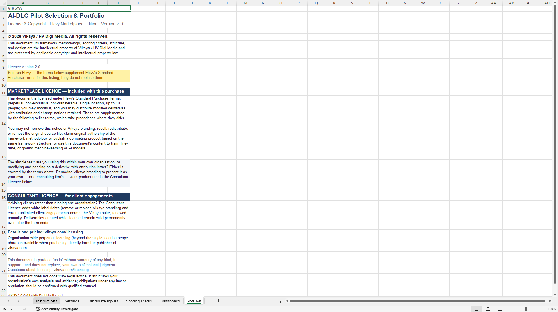 AI-DLC Pilot Selection & Portfolio Segmentation Tool (Excel template (XLSX)) Preview Image