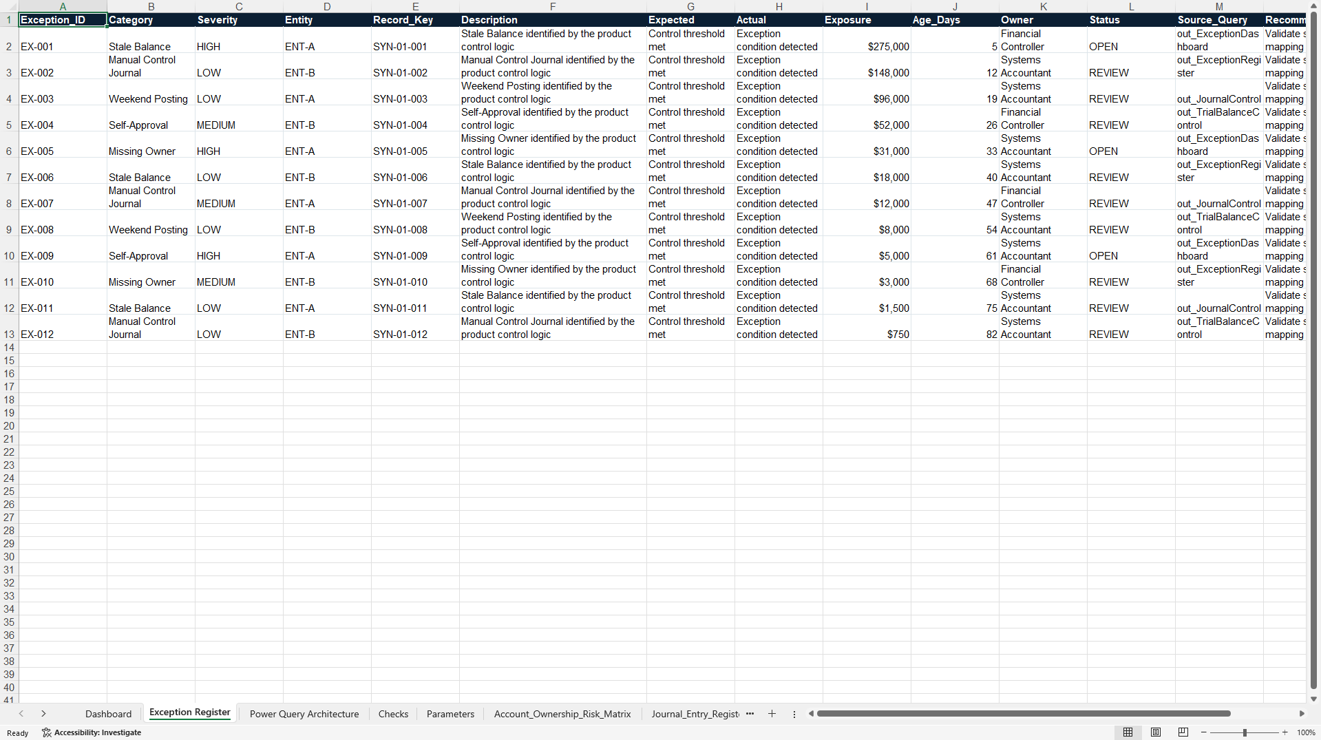 Forensic Close Control Workbook (Excel template (XLSX)) Preview Image