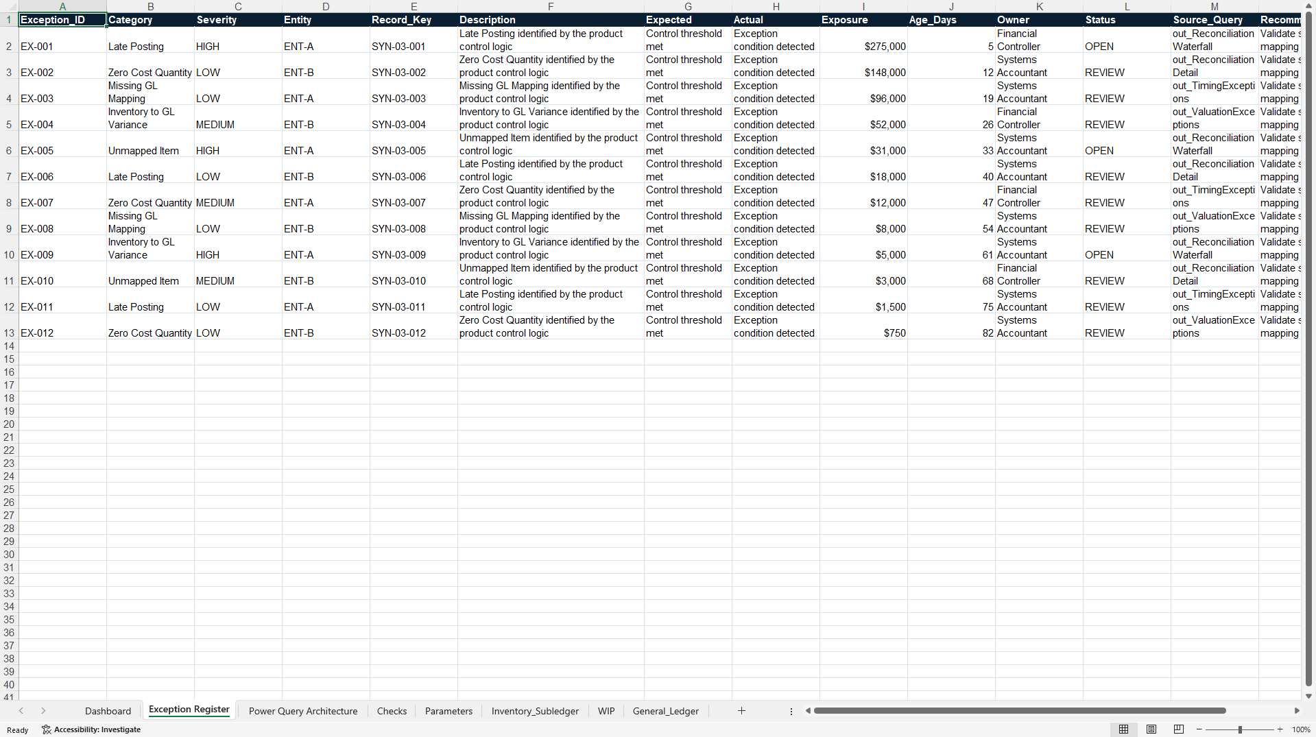 Inventory-to-GL Integrity Analyzer (Excel template (XLSX)) Preview Image