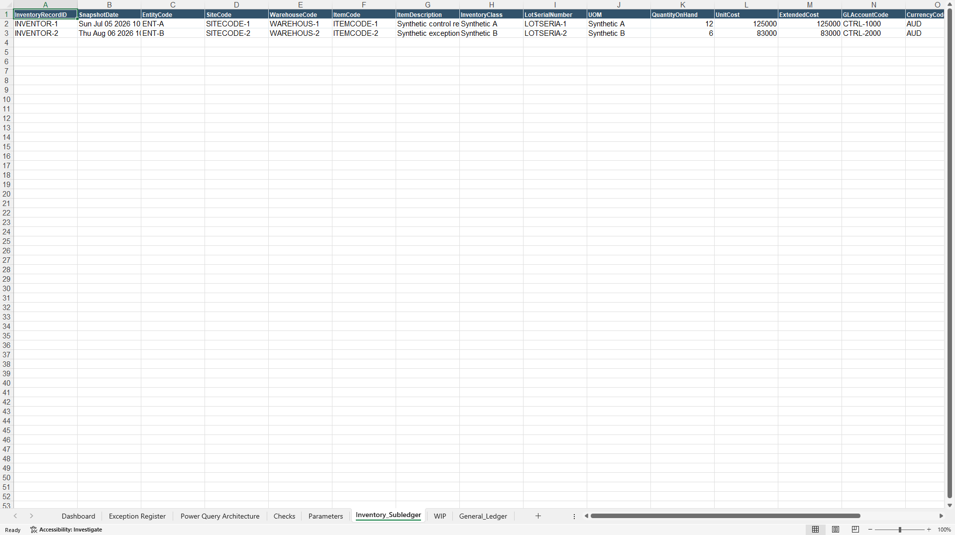 Inventory-to-GL Integrity Analyzer (Excel template (XLSX)) Preview Image
