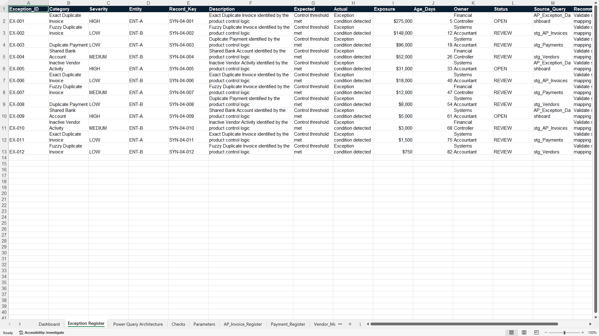 AP Duplicate Payment and Vendor Integrity Analyzer (Excel template (XLSX)) Preview Image