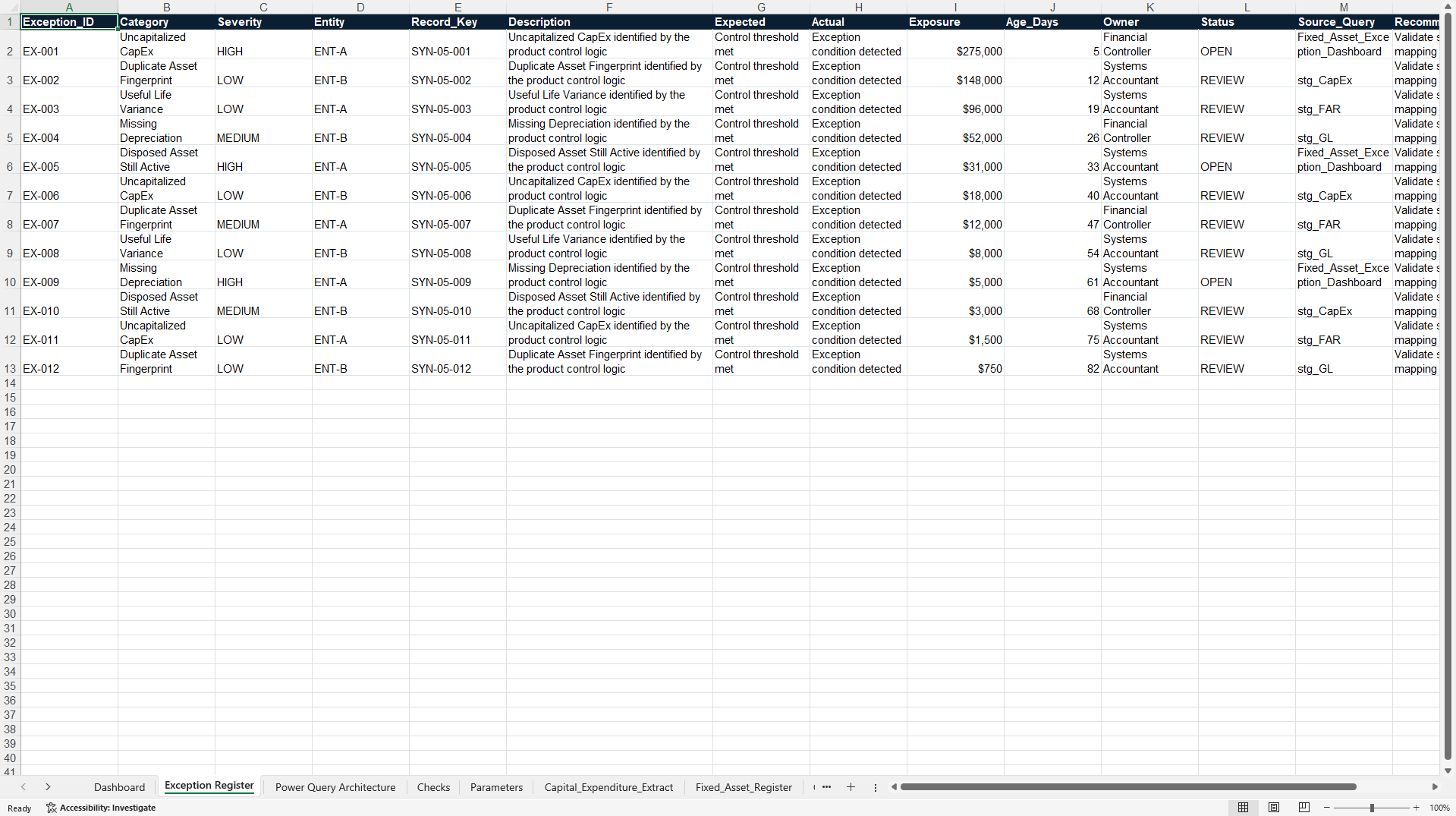 Fixed Asset Capitalisation and Exception Engine (Excel template (XLSX)) Preview Image
