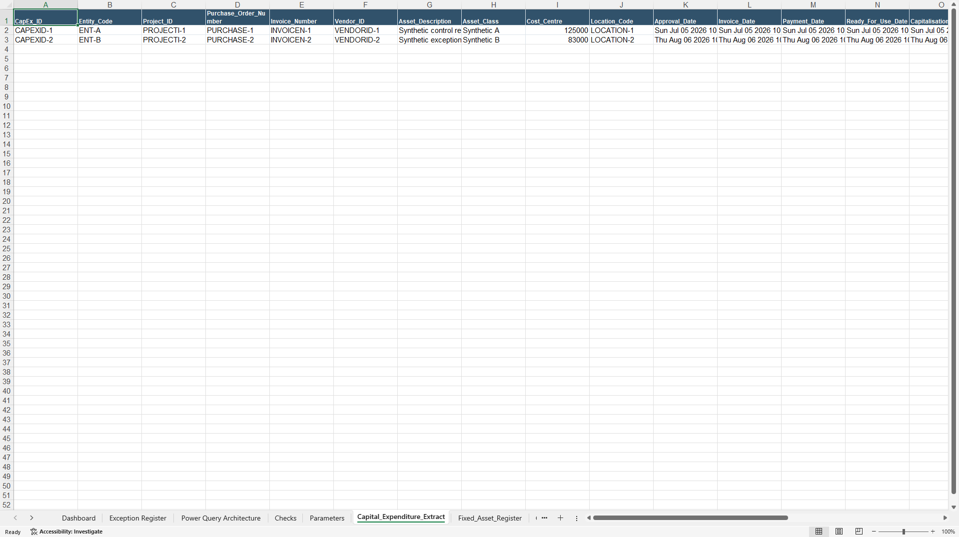 Fixed Asset Capitalisation and Exception Engine (Excel template (XLSX)) Preview Image