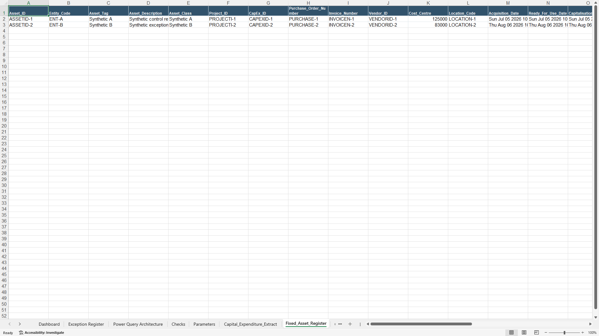 Fixed Asset Capitalisation and Exception Engine (Excel template (XLSX)) Preview Image