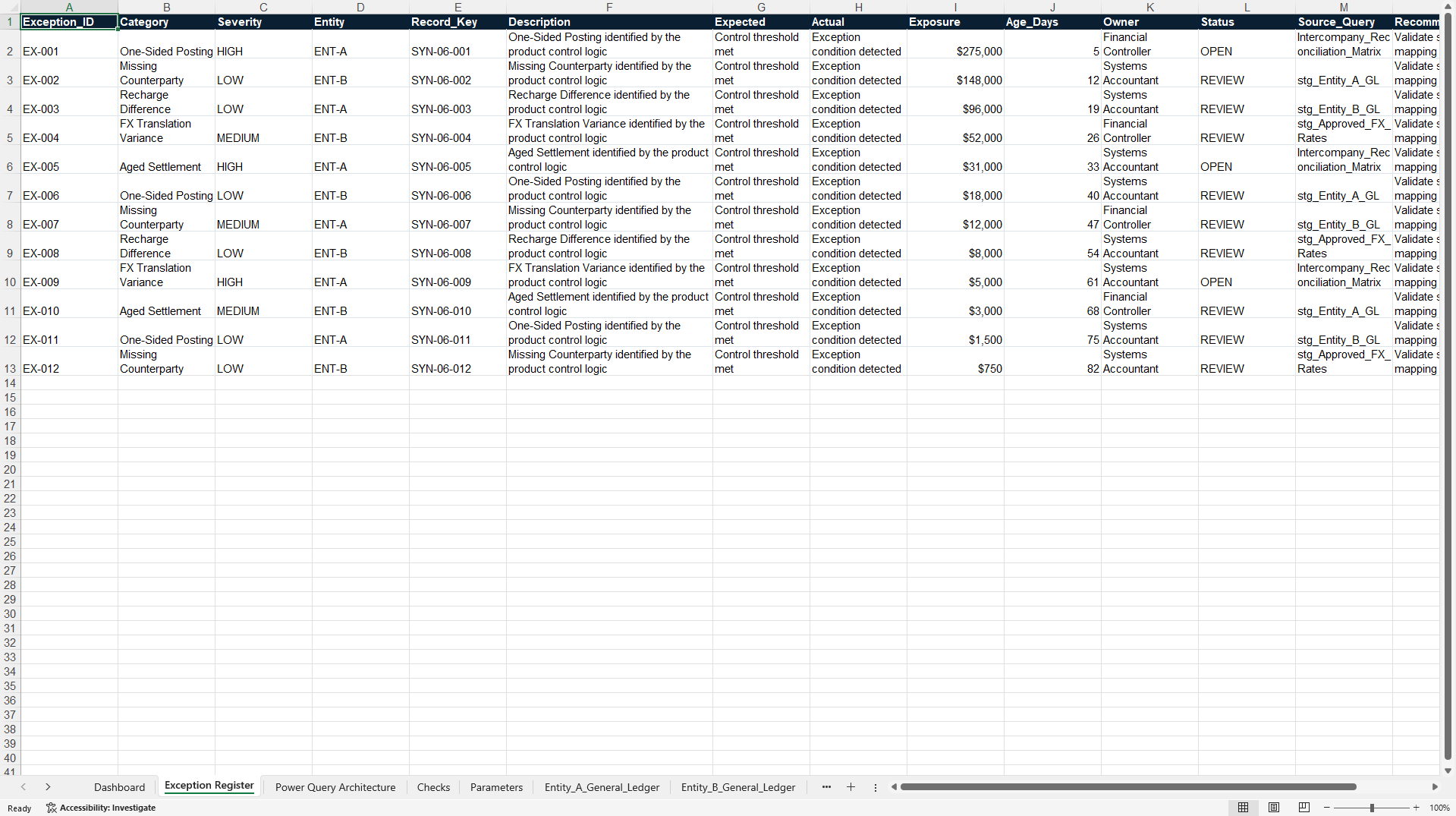 Intercompany Recharge and FX Reconciliation Matrix (Excel template (XLSX)) Preview Image