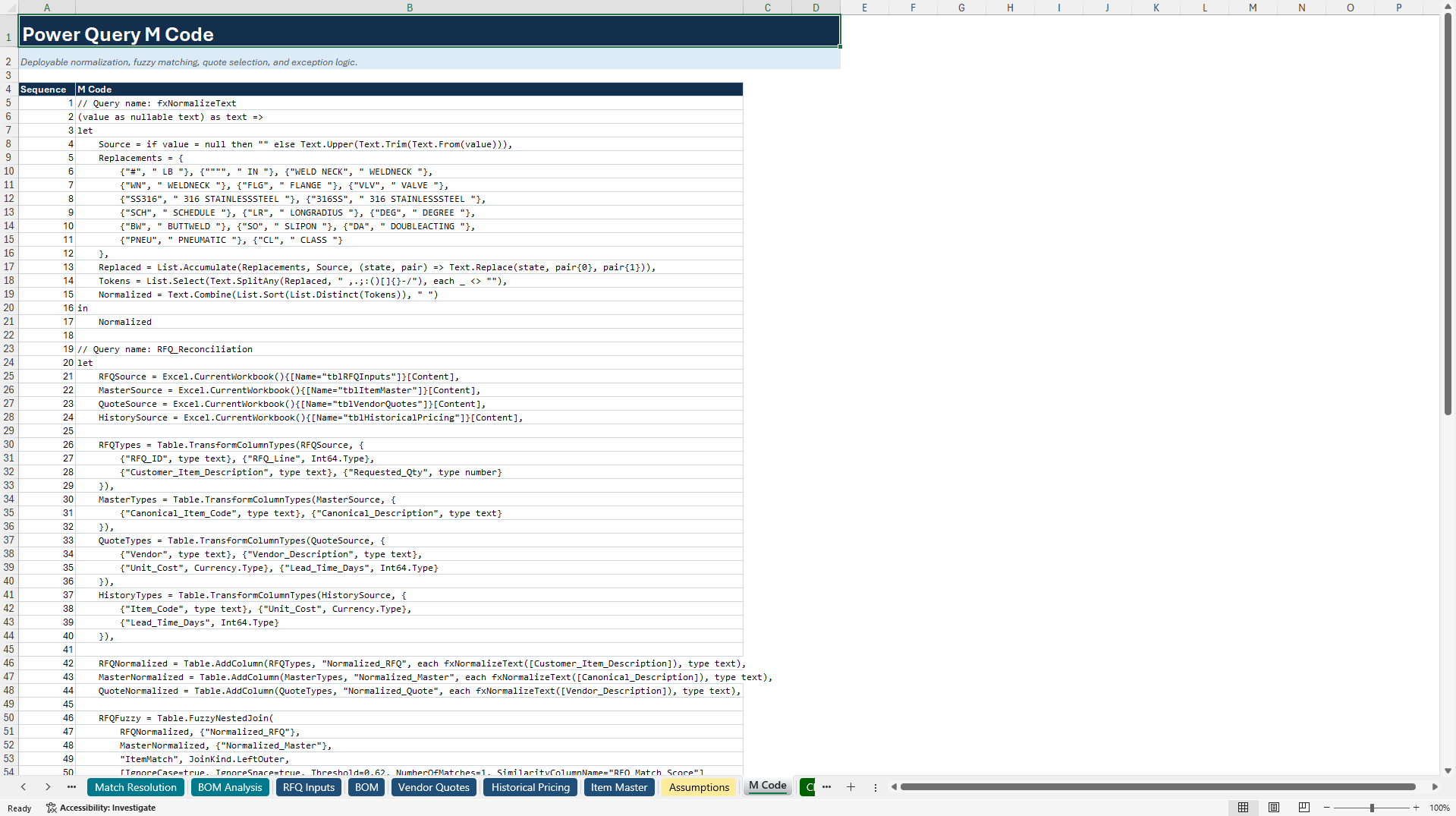 RFQ and BOM Pricing Control Tower (Excel template (XLSX)) Preview Image