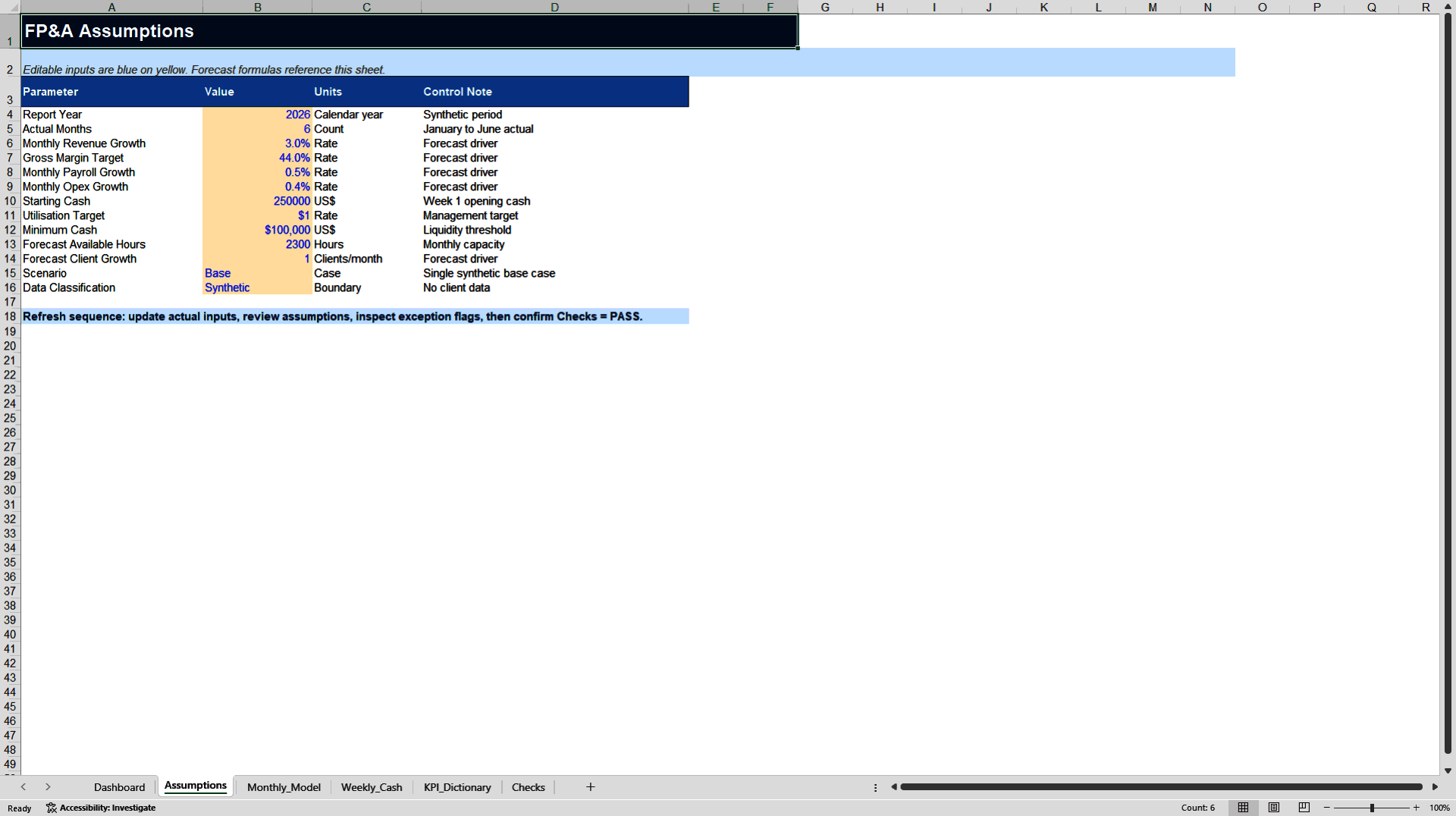 Service Business FP&A Control Tower (Excel template (XLSX)) Preview Image